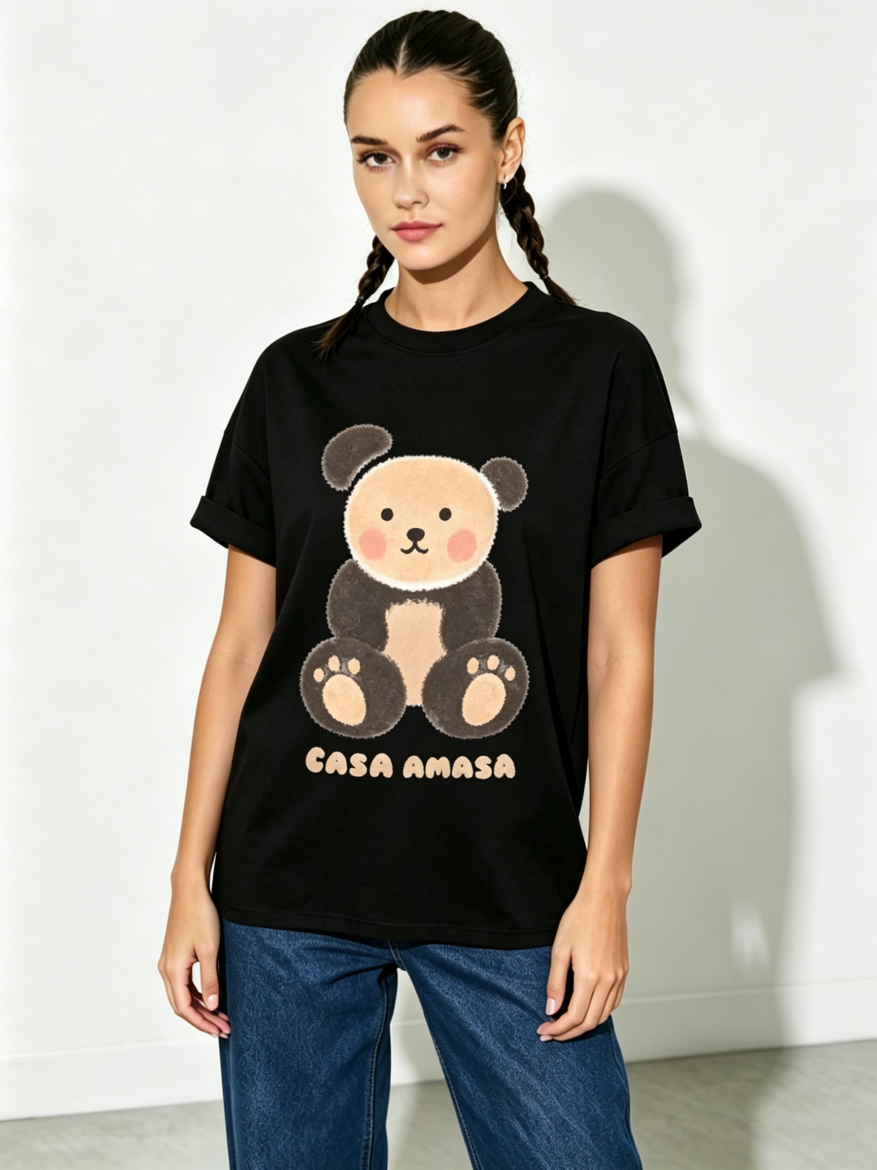 Black Printed Round Neck Regular T-Shirt