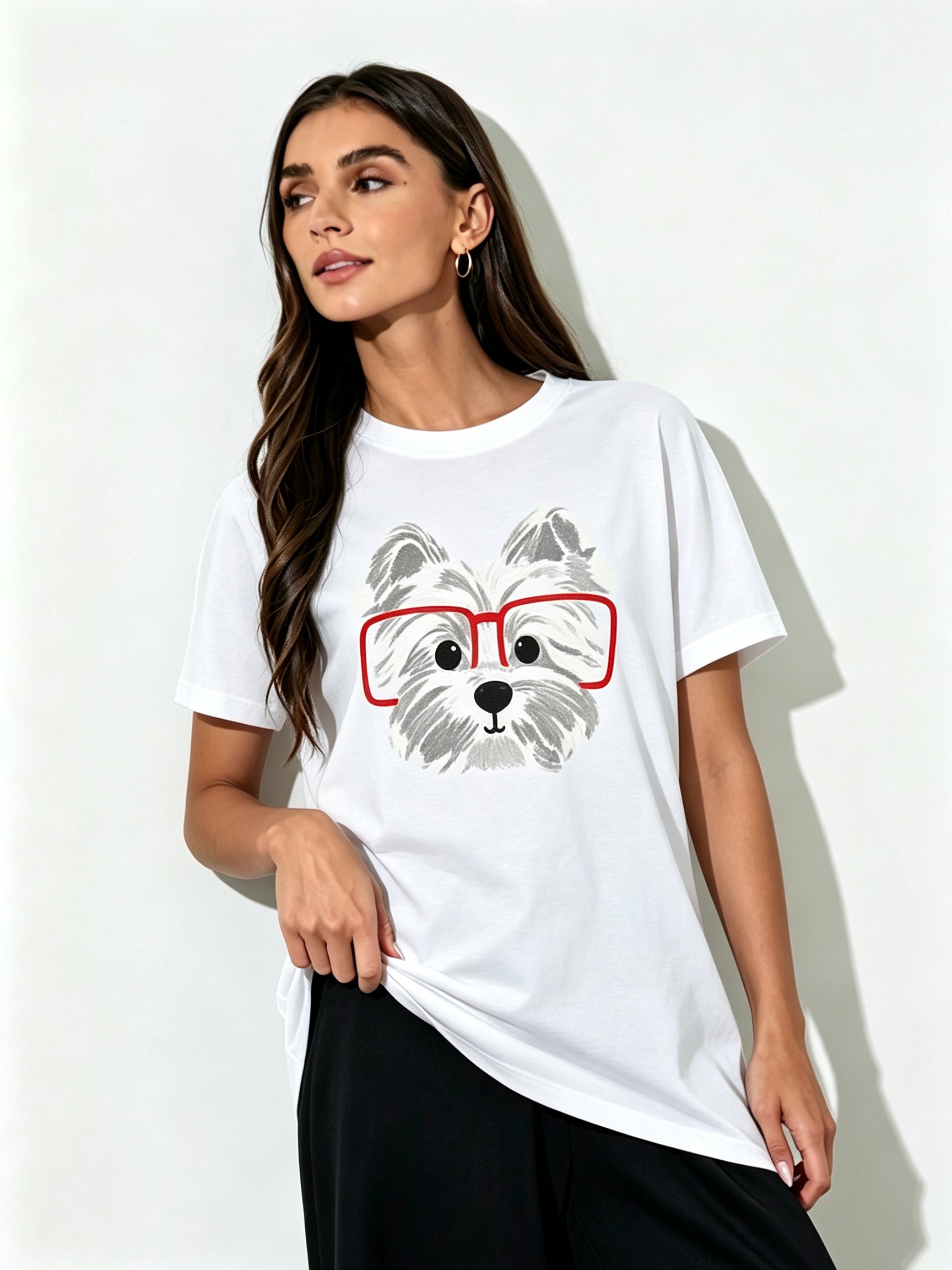 White Printed Round Neck Regular T-Shirt