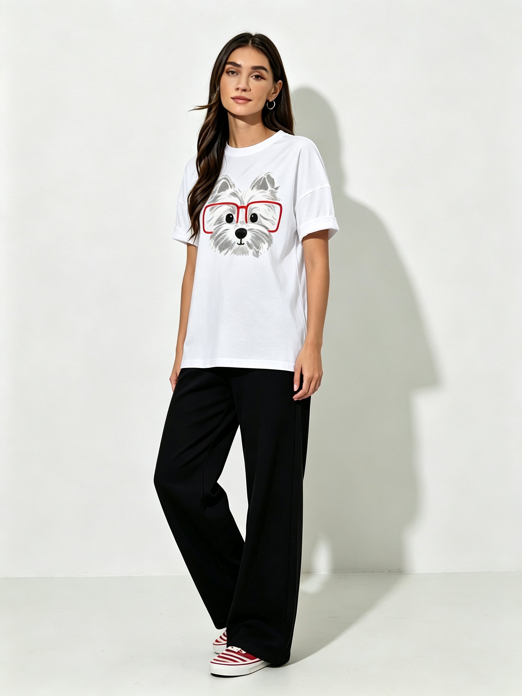 White Printed Round Neck Regular T-Shirt