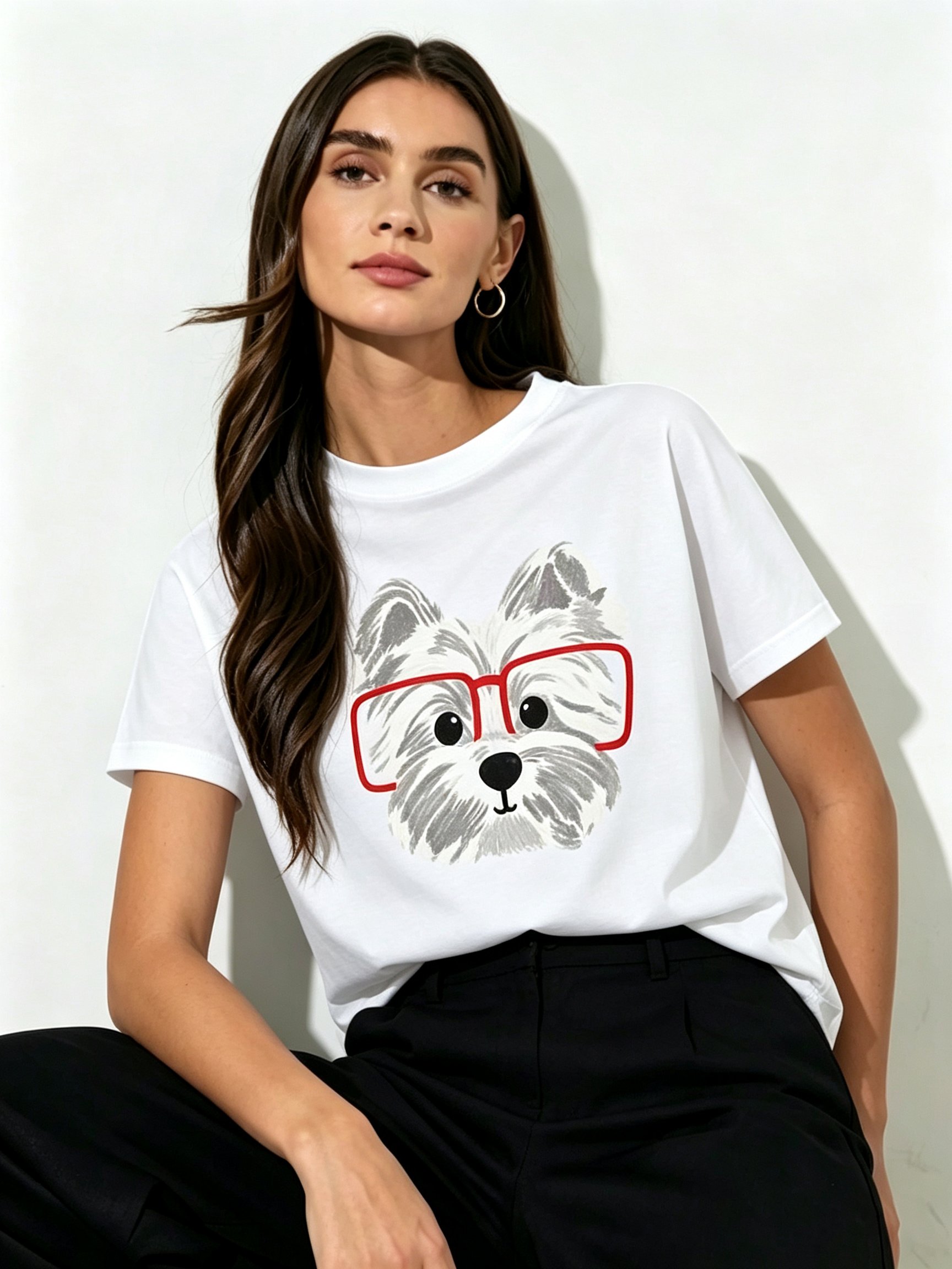 White Printed Round Neck Regular T-Shirt