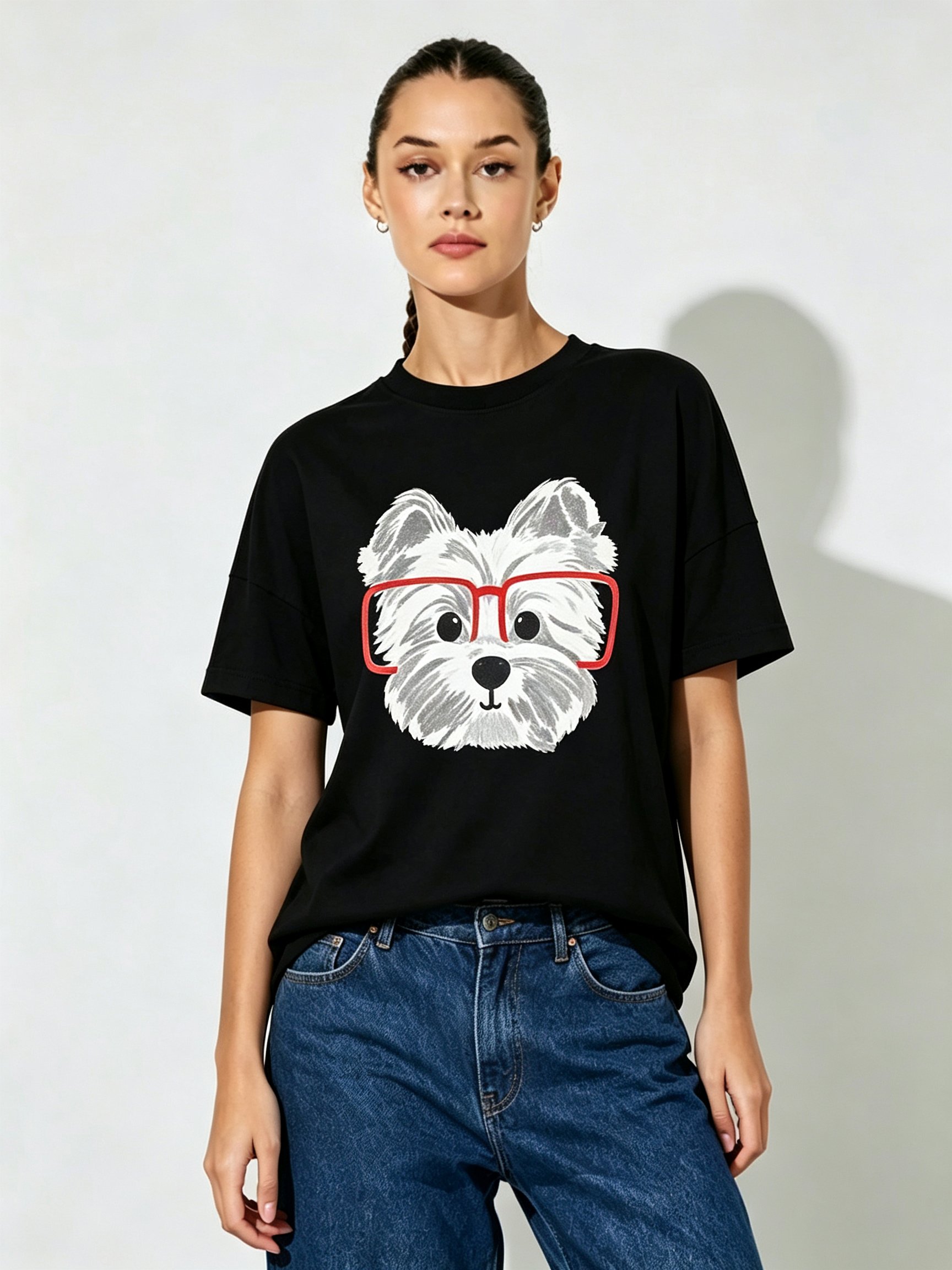 Black Printed Round Neck Regular T-Shirt