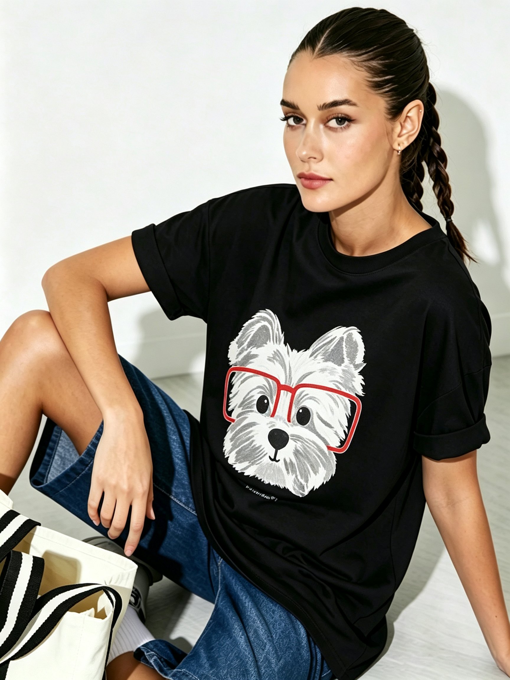 Black Printed Round Neck Regular T-Shirt