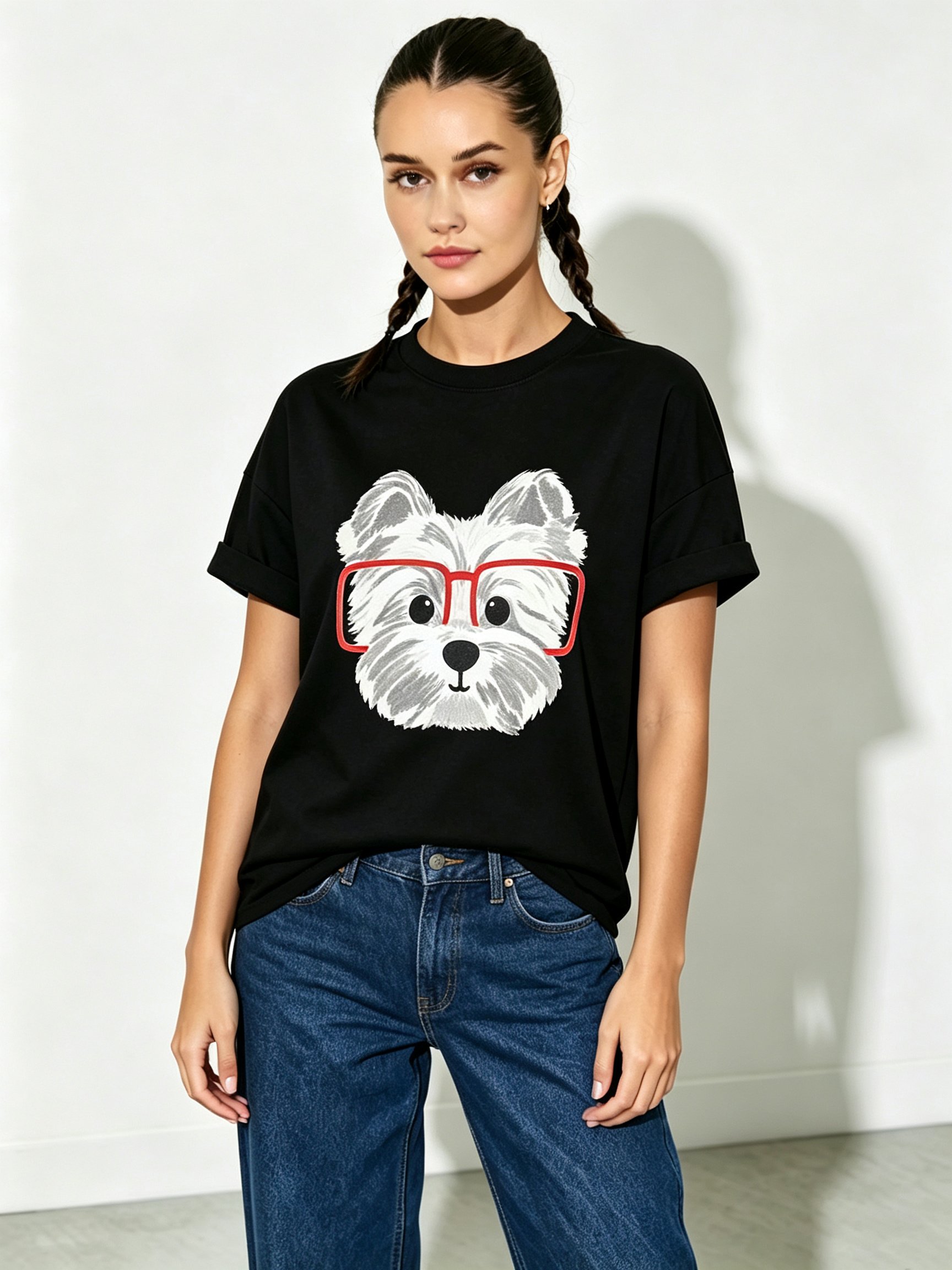 Black Printed Round Neck Regular T-Shirt