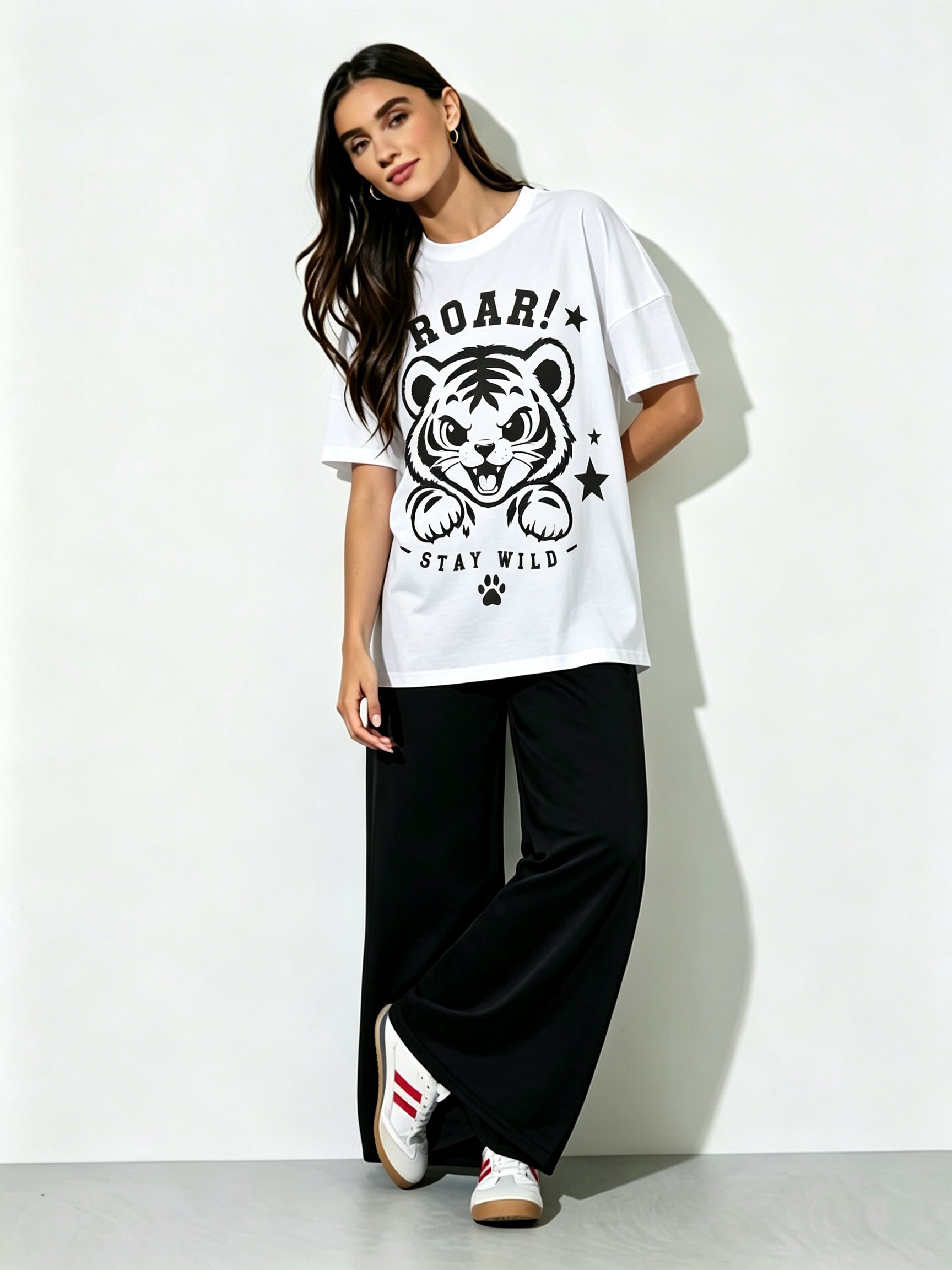 White Printed Round Neck Regular T-Shirt