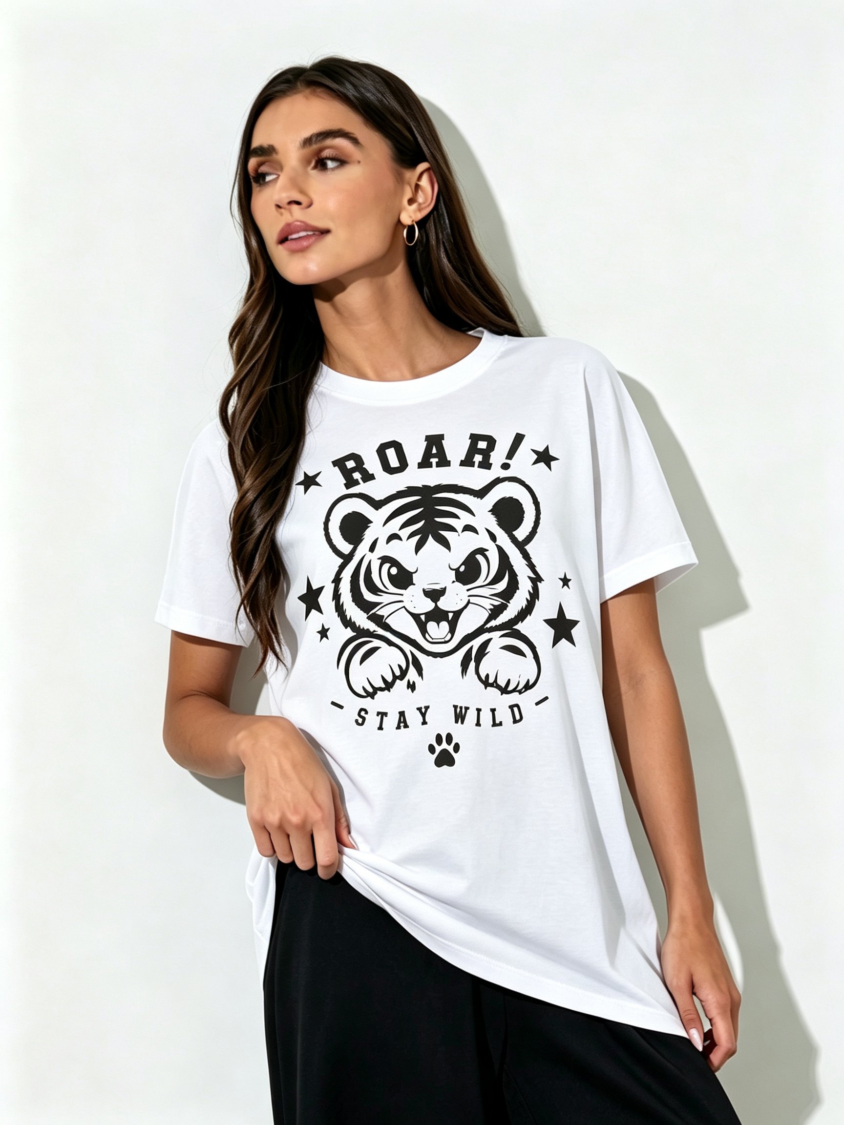 White Printed Round Neck Regular T-Shirt