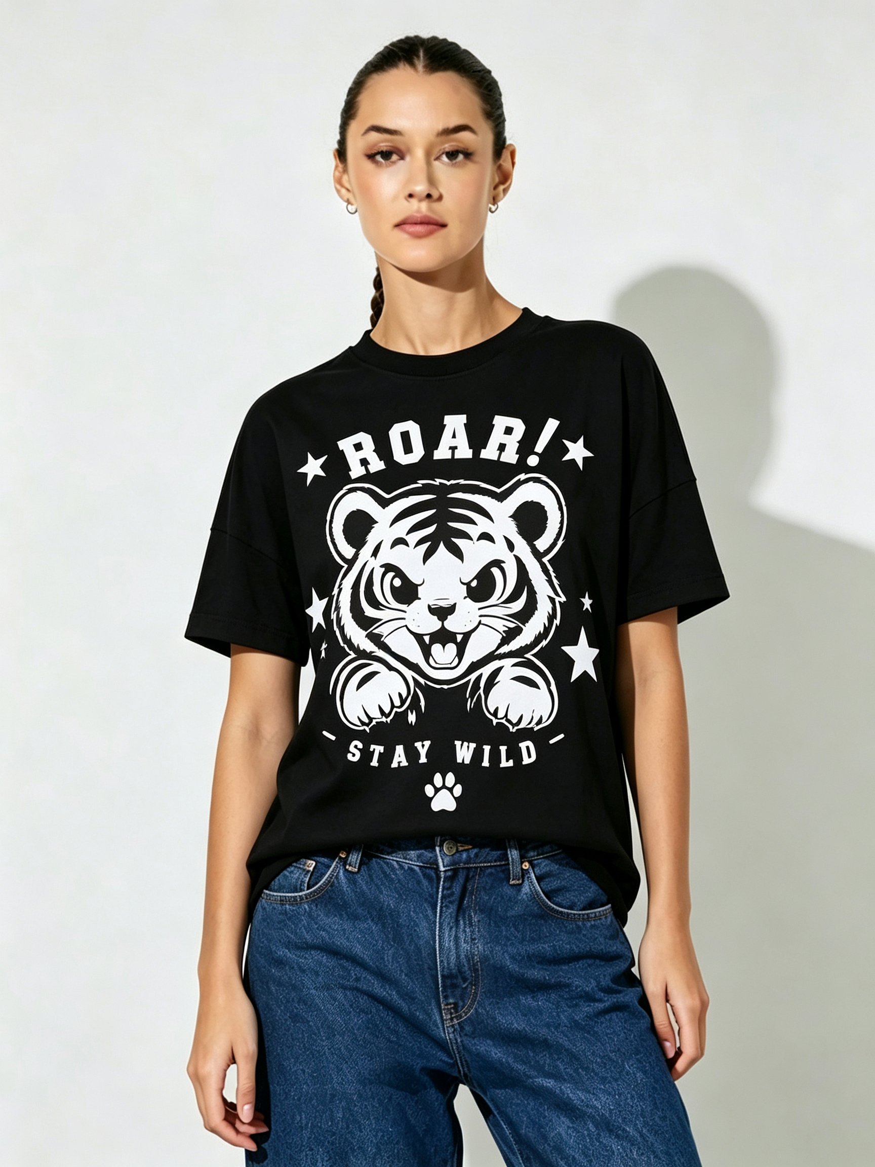Black Printed Round Neck Regular T-Shirt