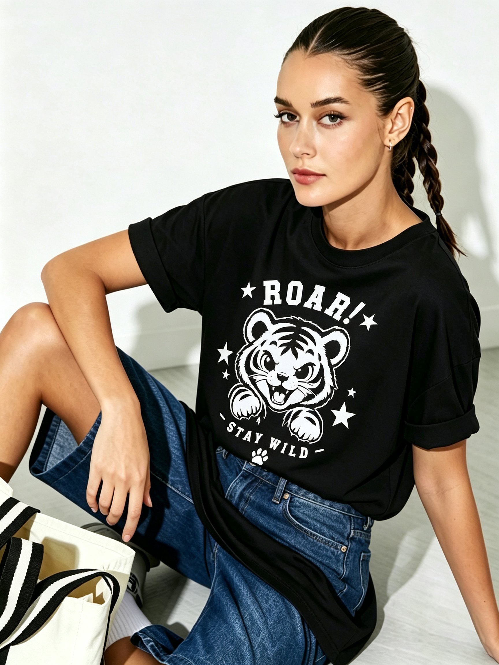 Black Printed Round Neck Regular T-Shirt