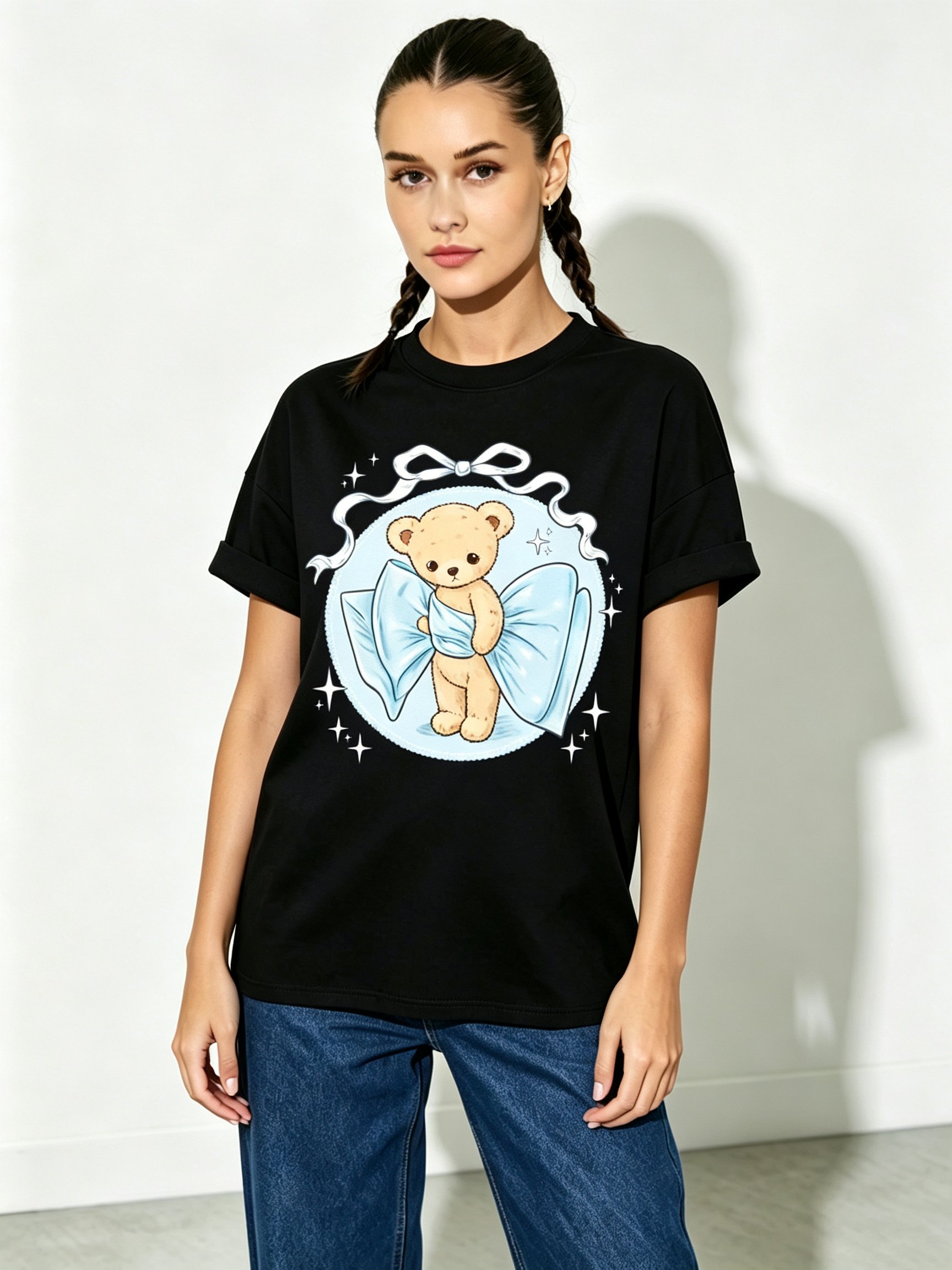 Black Printed Round Neck Regular T-Shirt