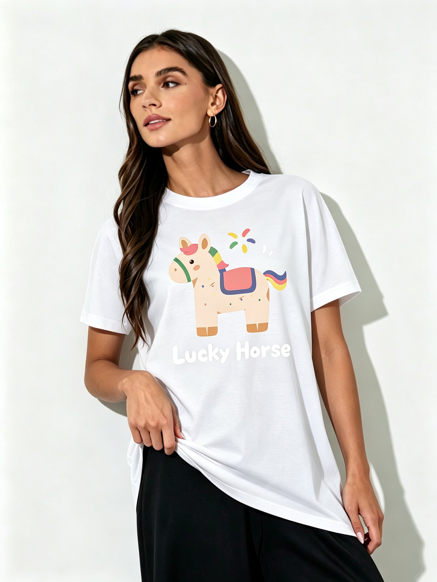 White Printed Round Neck Regular T-Shirt