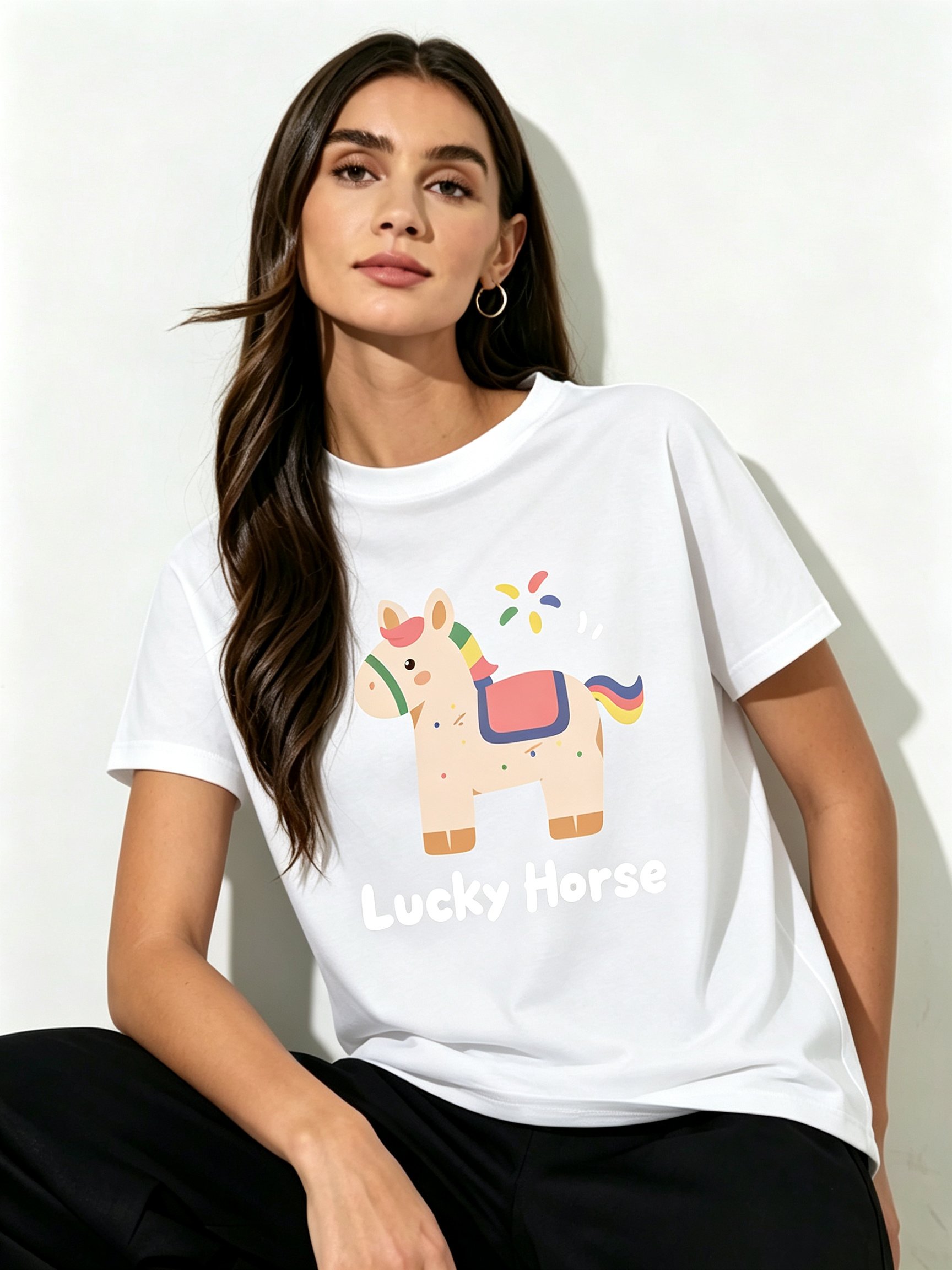 White Printed Round Neck Regular T-Shirt