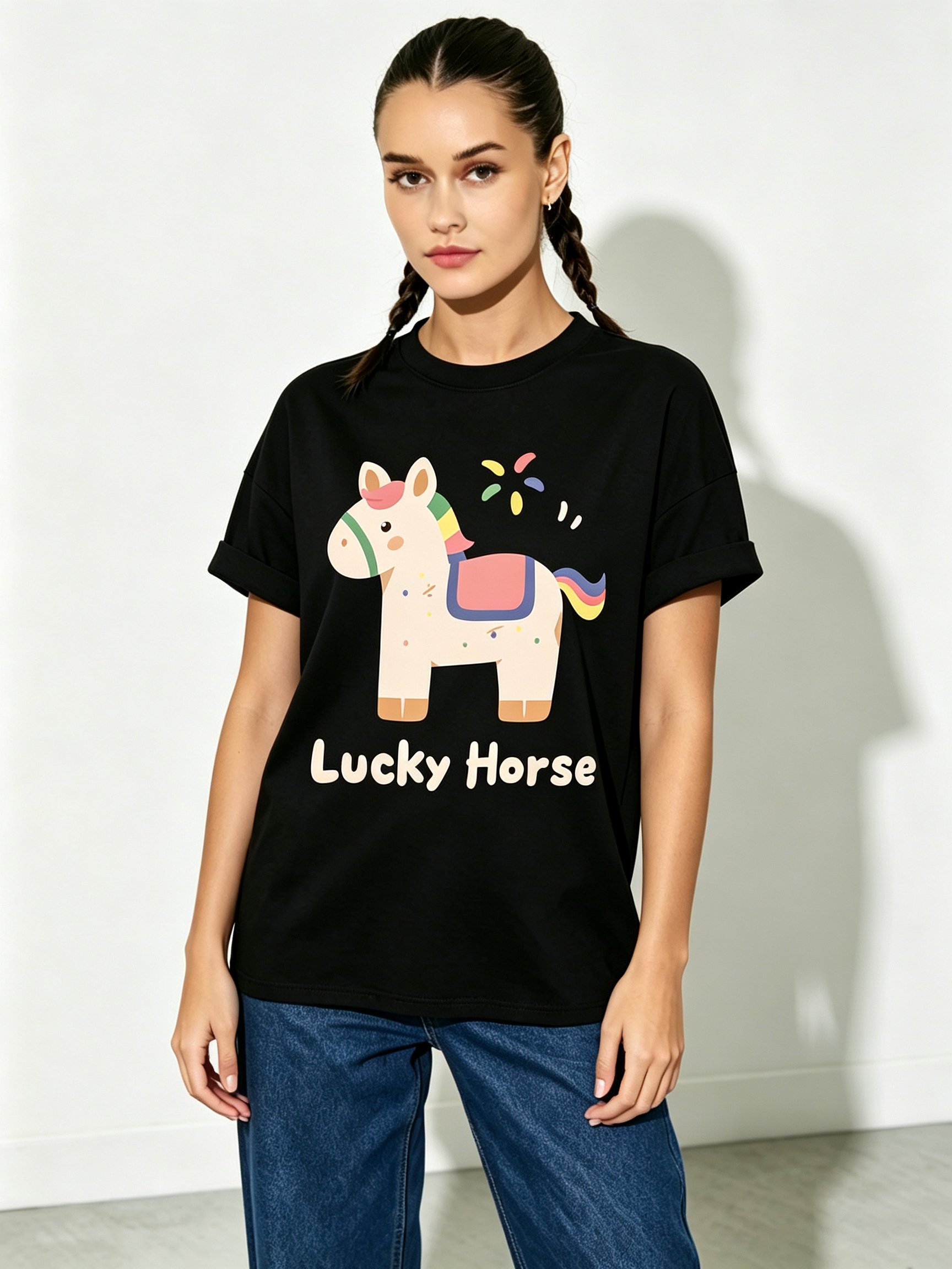 Black Printed Round Neck Regular T-Shirt
