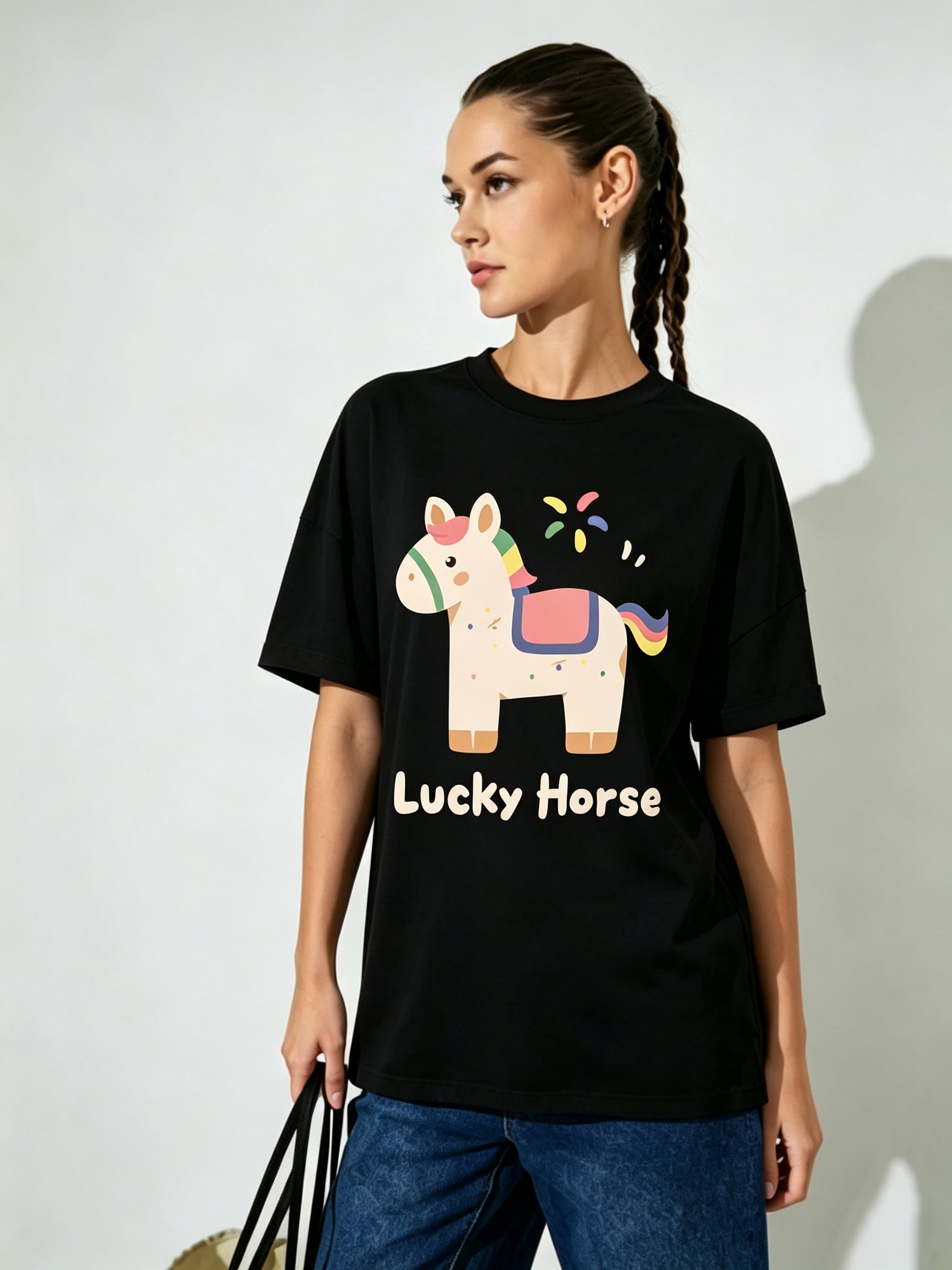 Black Printed Round Neck Regular T-Shirt