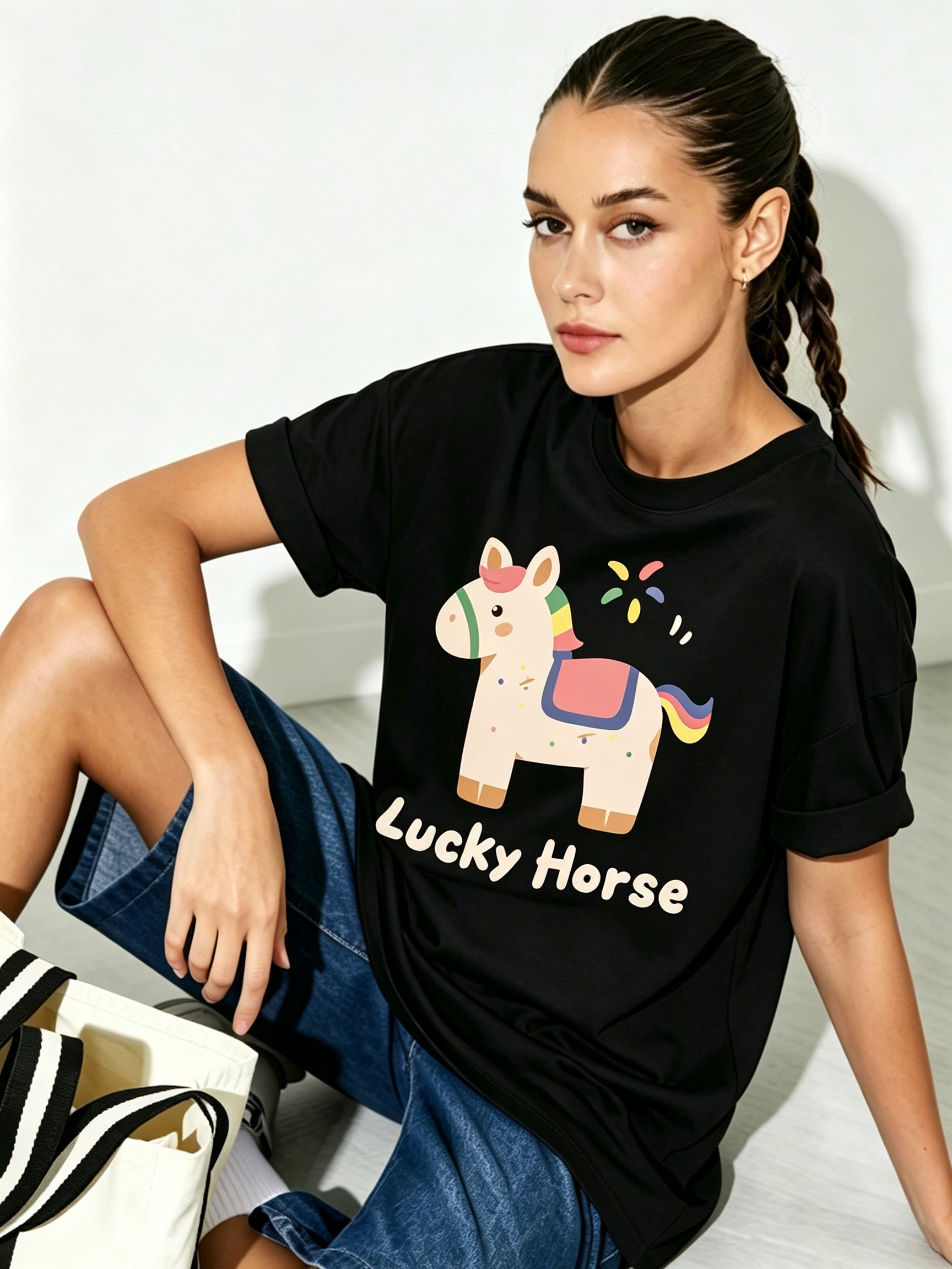 Black Printed Round Neck Regular T-Shirt