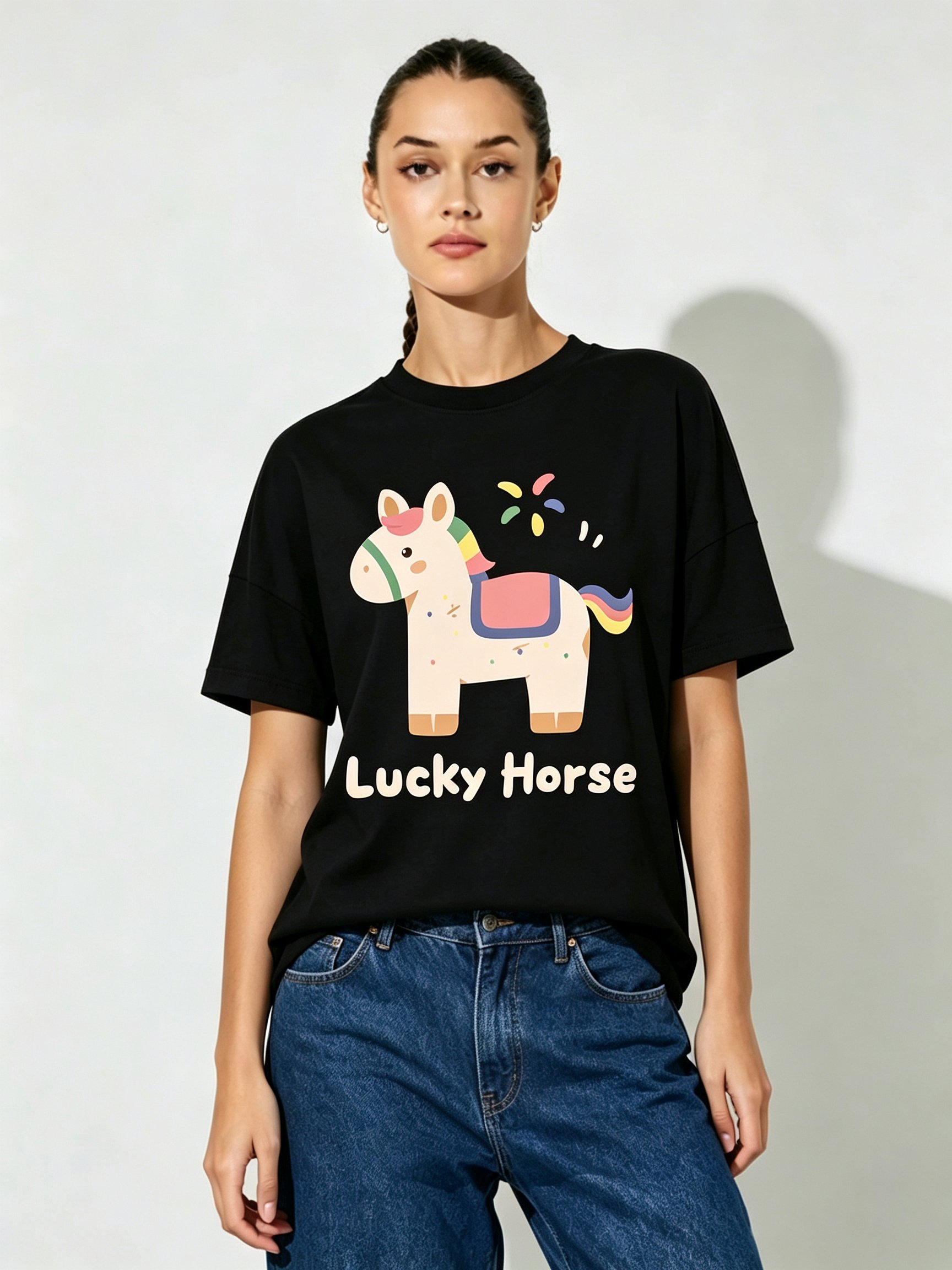 Black Printed Round Neck Regular T-Shirt