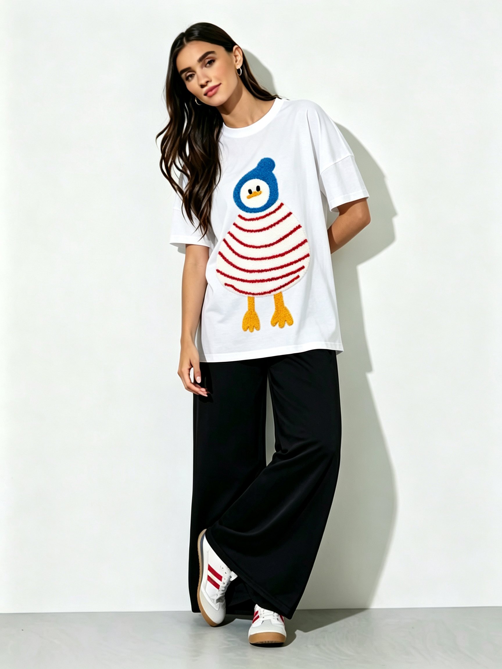 White Printed Round Neck Regular T-Shirt