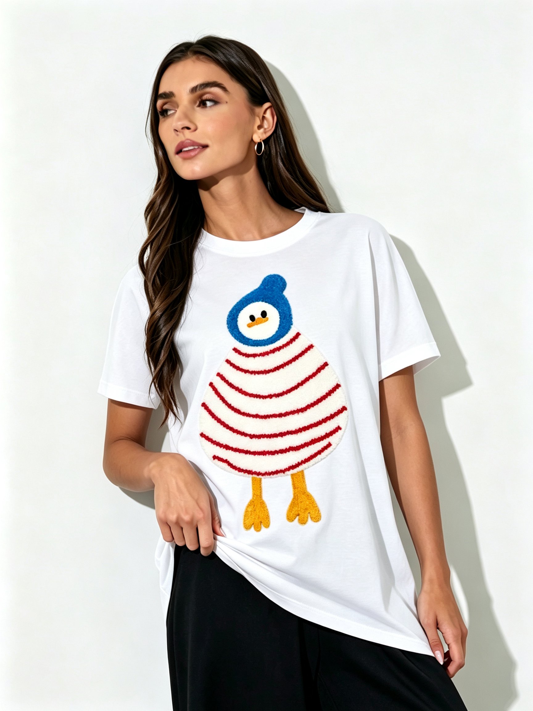 White Printed Round Neck Regular T-Shirt