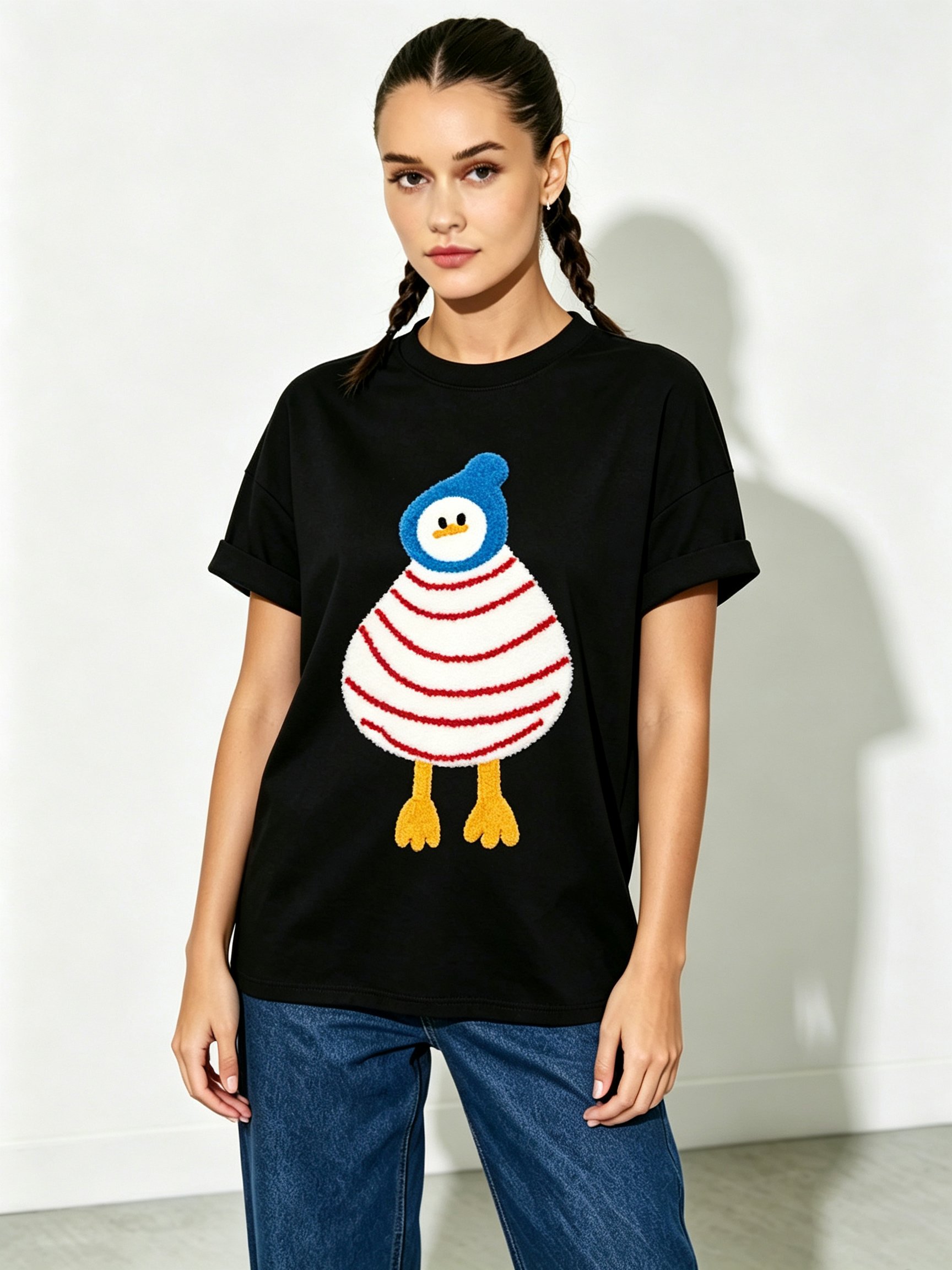 Black Printed Round Neck Regular T-Shirt