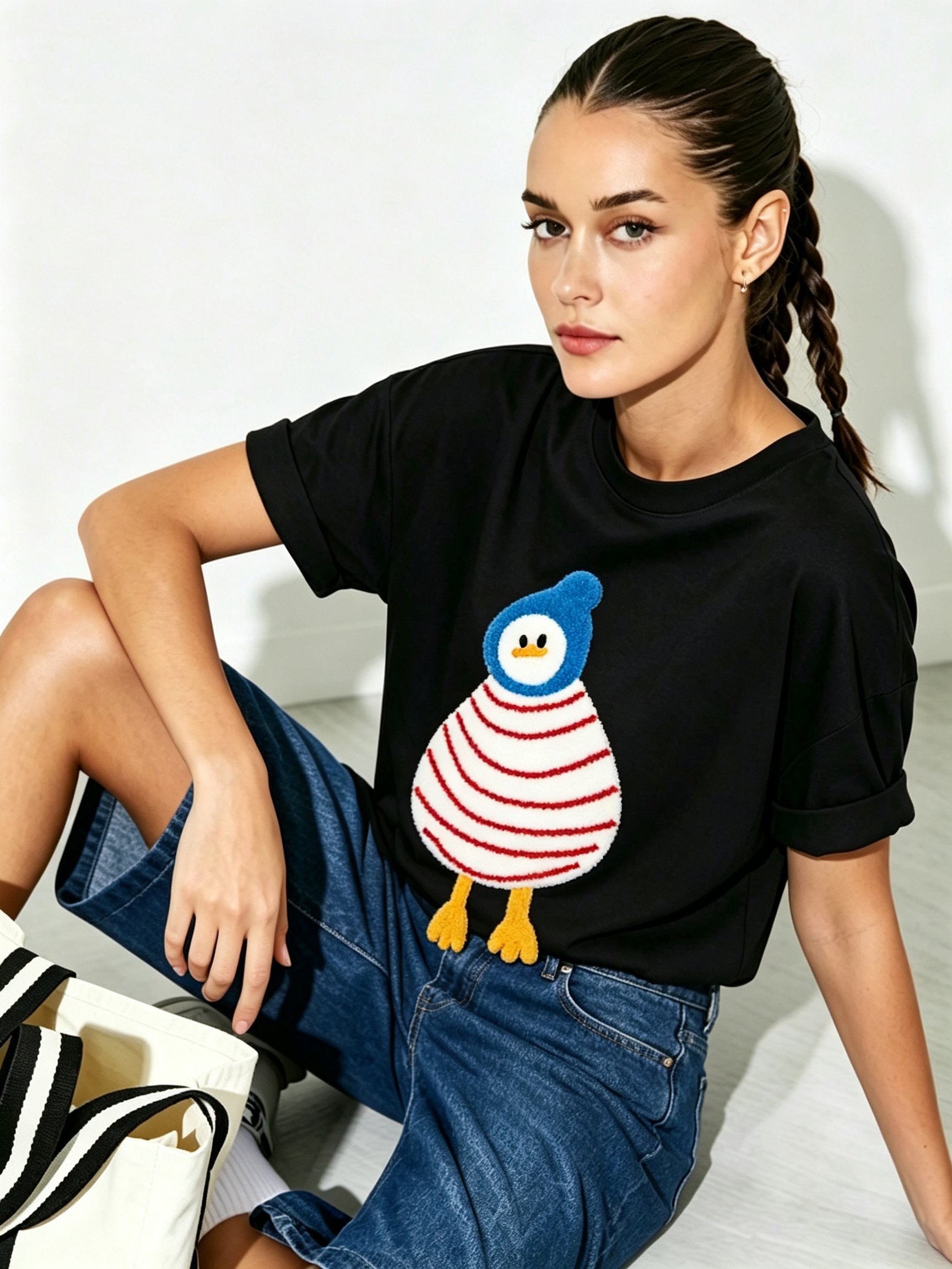 Black Printed Round Neck Regular T-Shirt