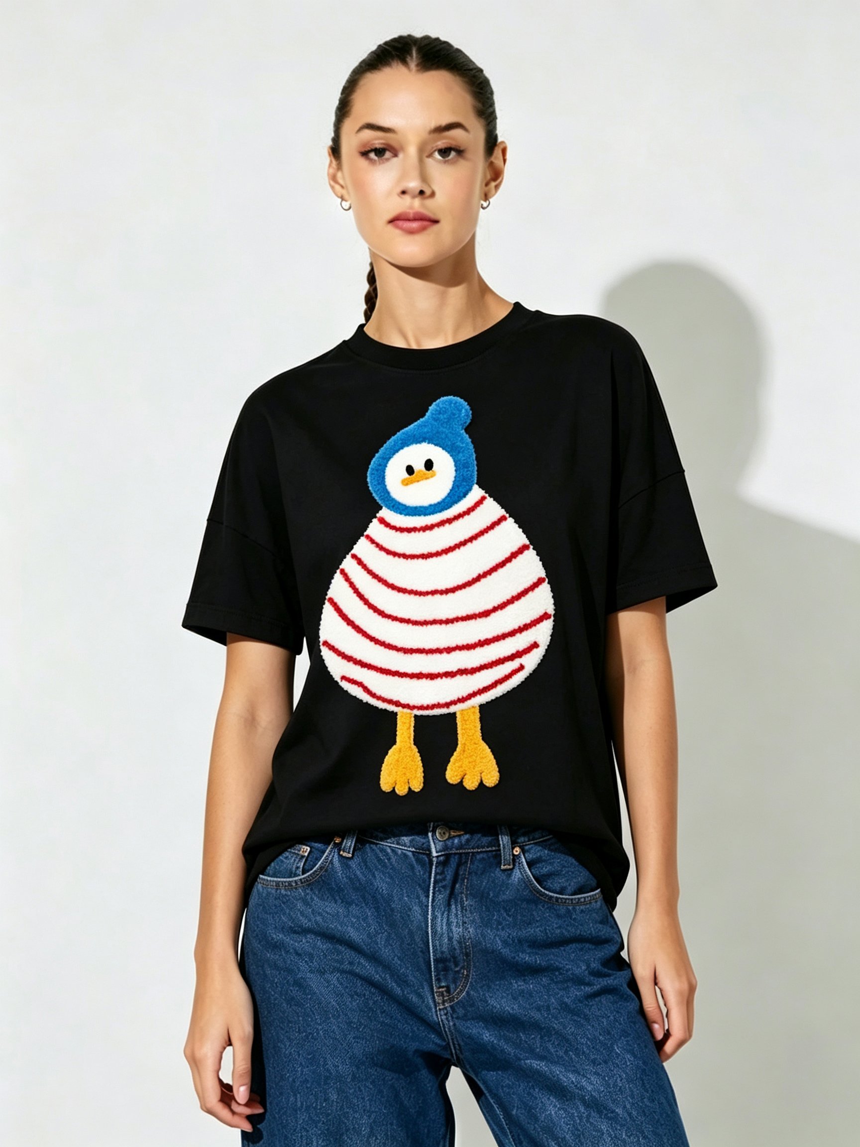 Black Printed Round Neck Regular T-Shirt