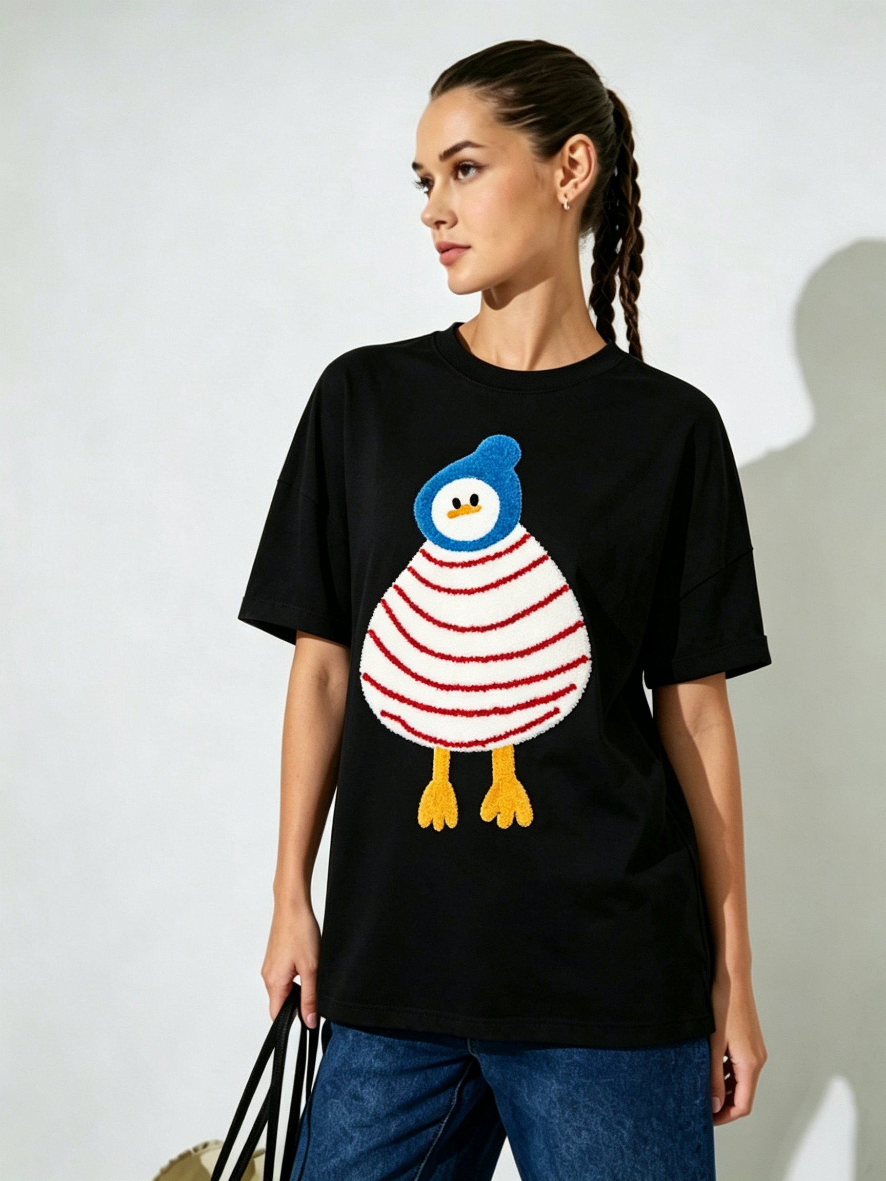 Black Printed Round Neck Regular T-Shirt