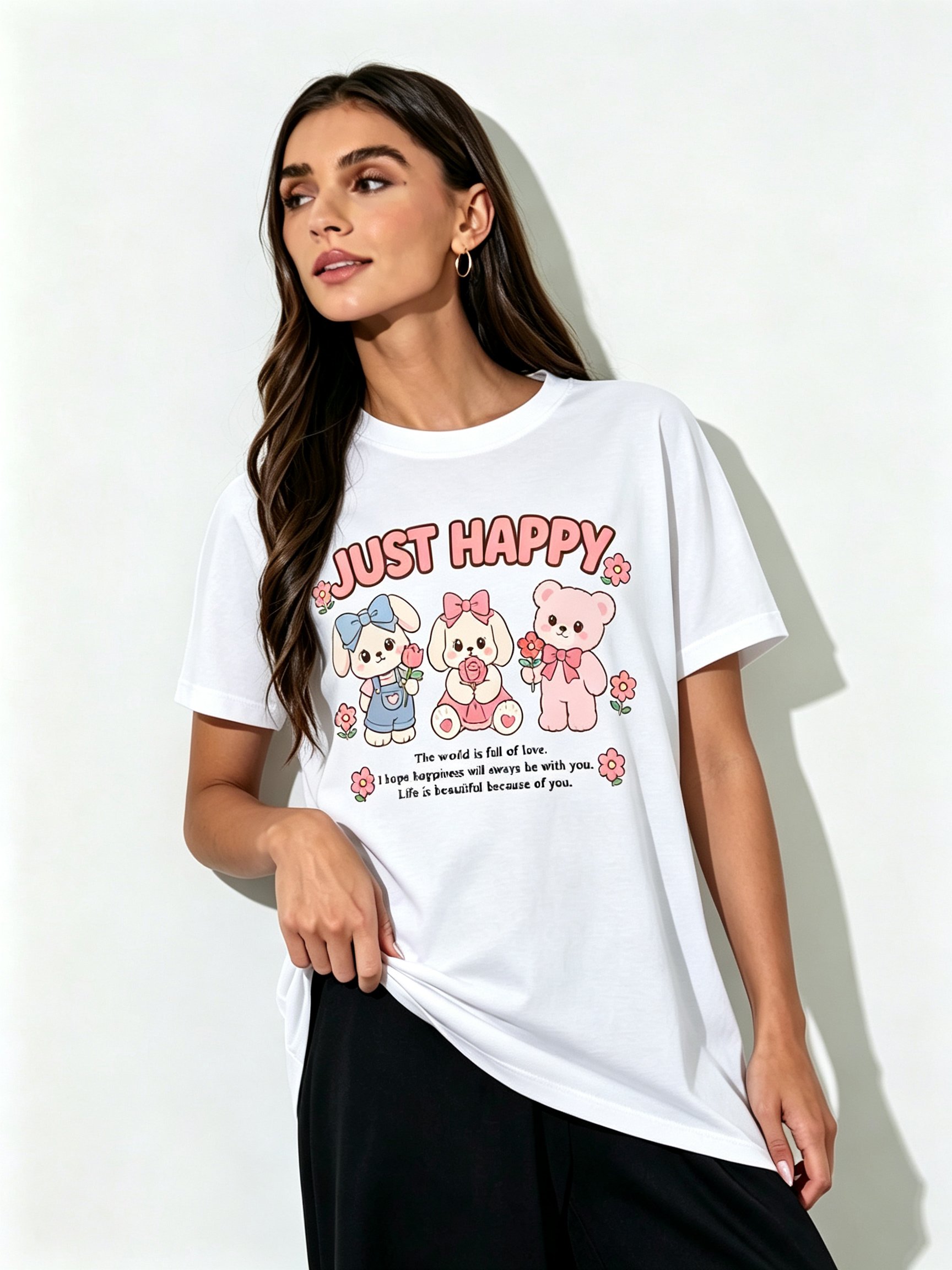White Printed Round Neck Regular T-Shirt