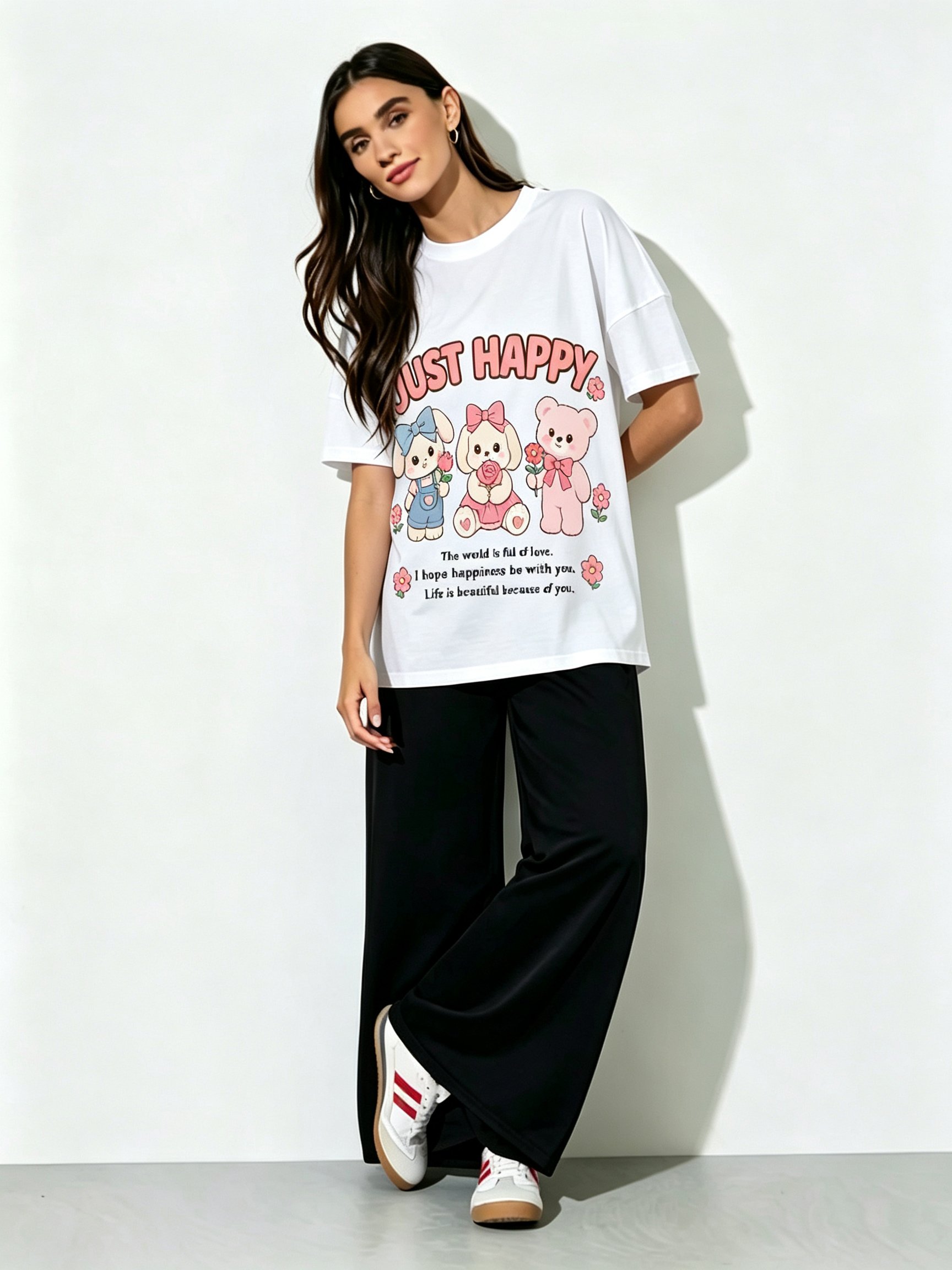 White Printed Round Neck Regular T-Shirt