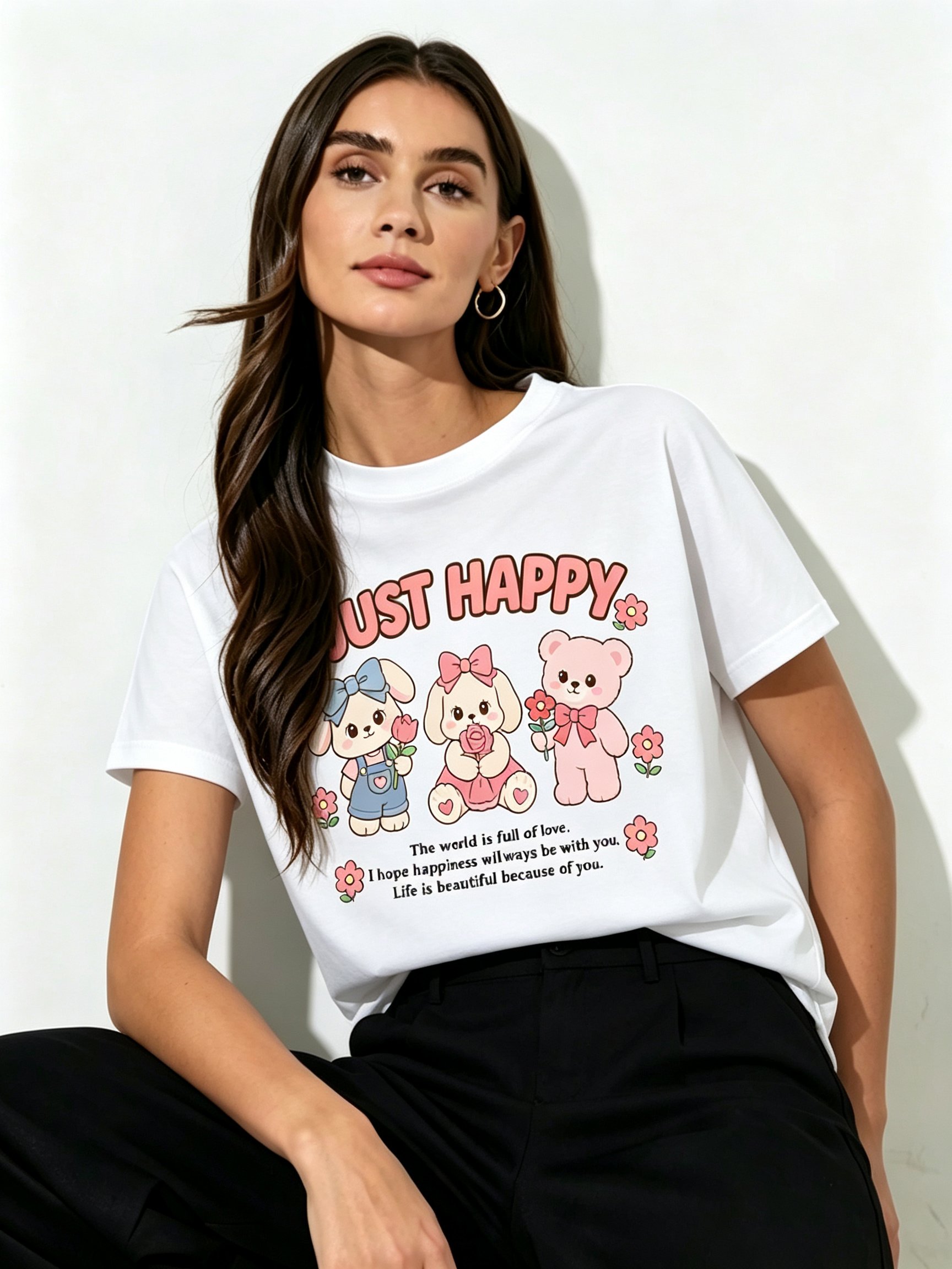 White Printed Round Neck Regular T-Shirt