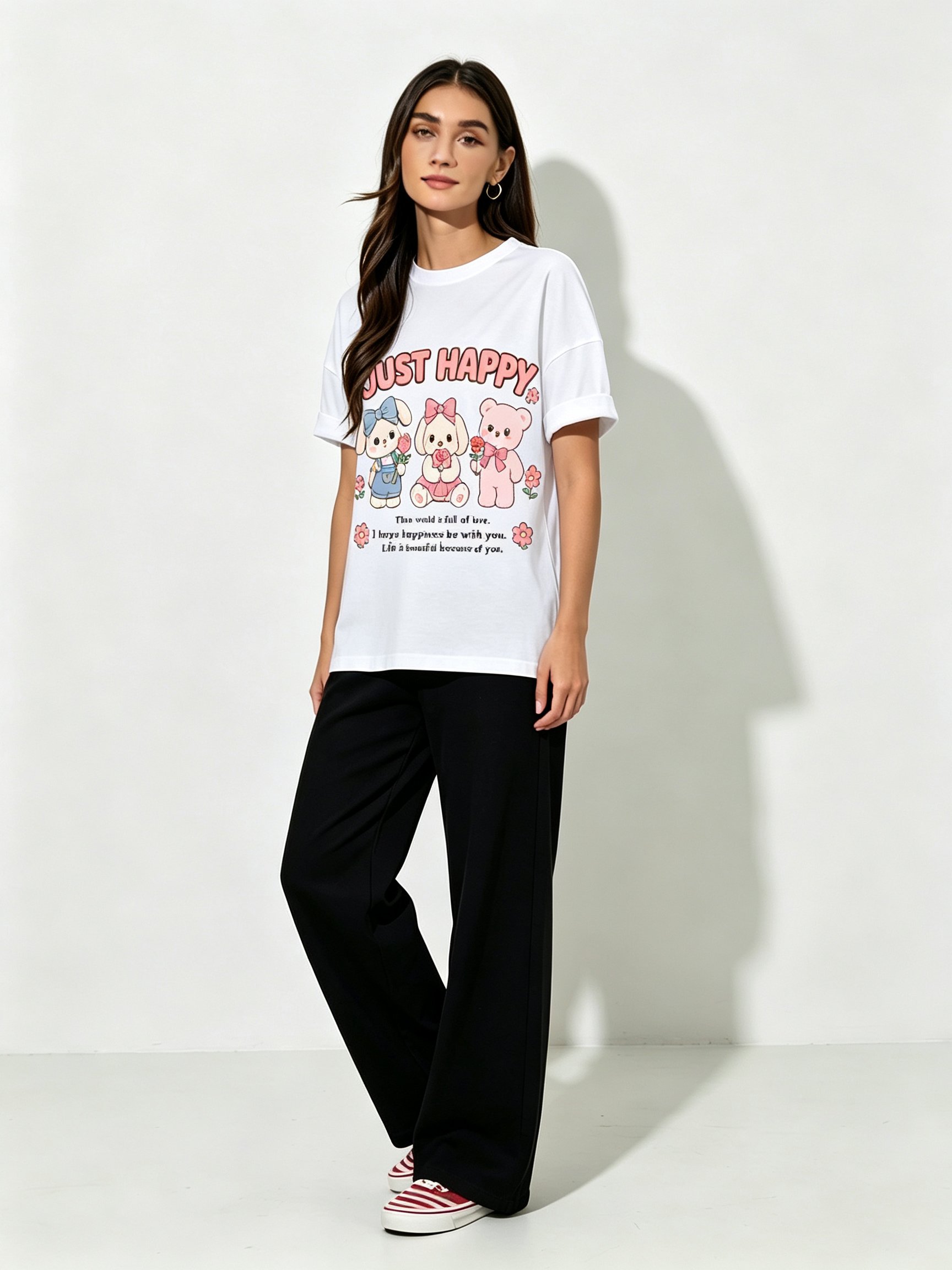 White Printed Round Neck Regular T-Shirt