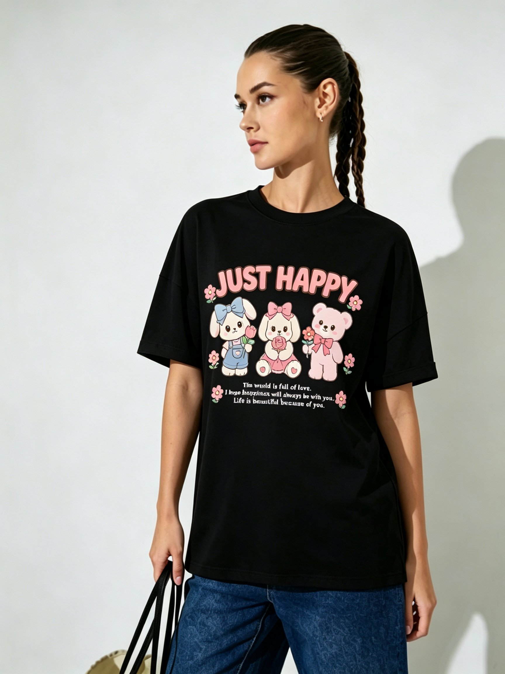 Black Printed Round Neck Regular T-Shirt