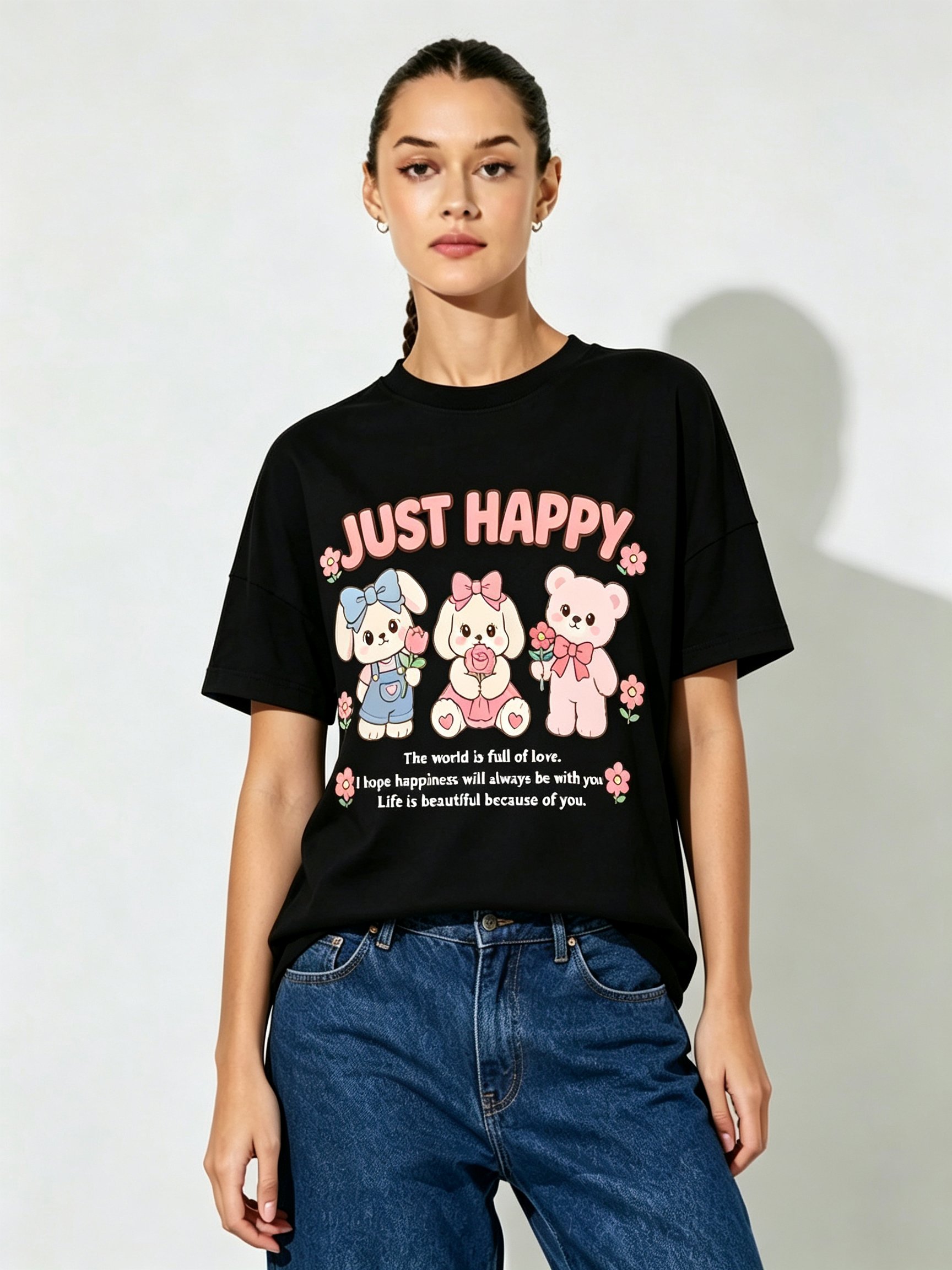 Black Printed Round Neck Regular T-Shirt