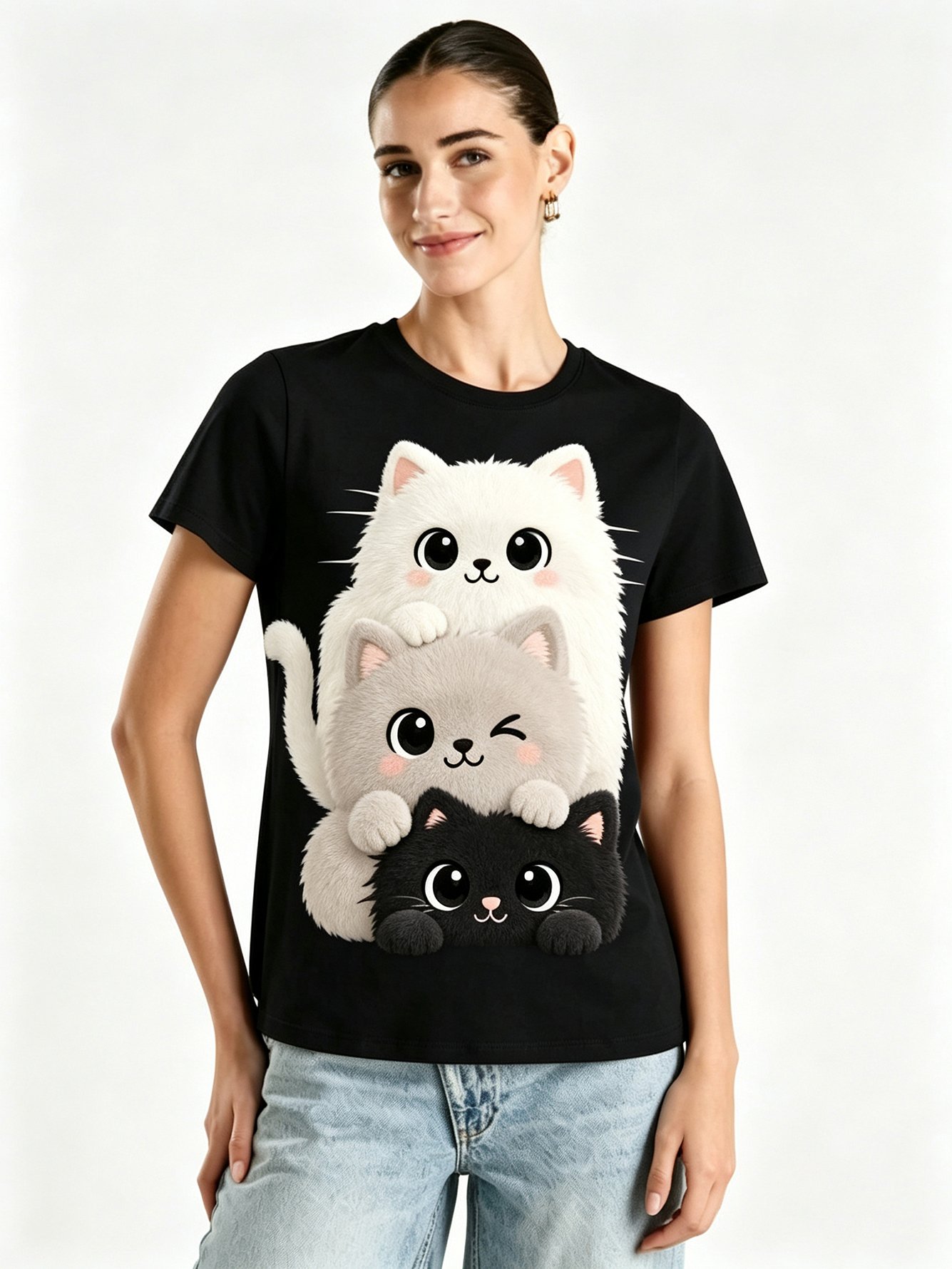 Black Printed Round Neck Regular T-Shirt