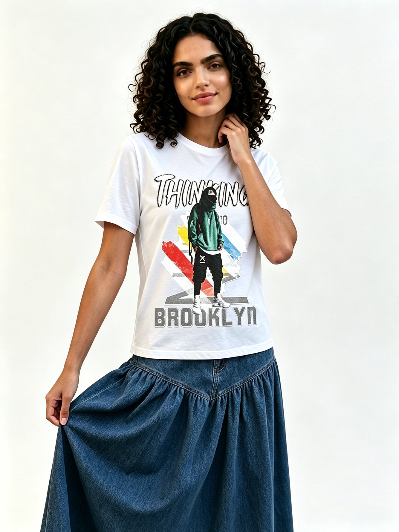 White Printed Round Neck Regular T-Shirt