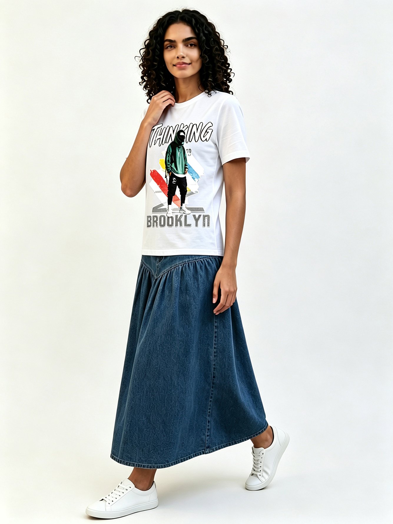 White Printed Round Neck Regular T-Shirt