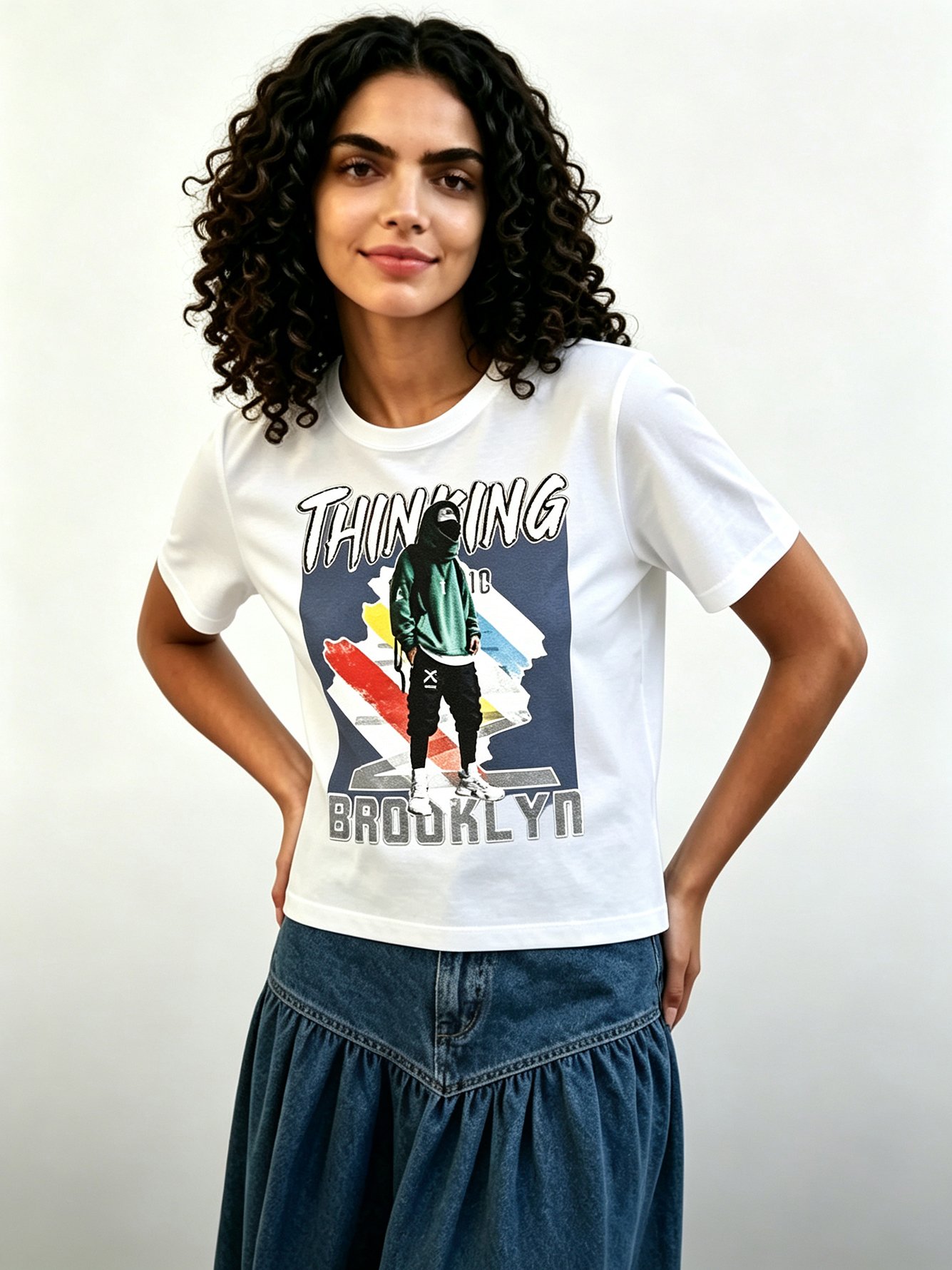 White Printed Round Neck Regular T-Shirt