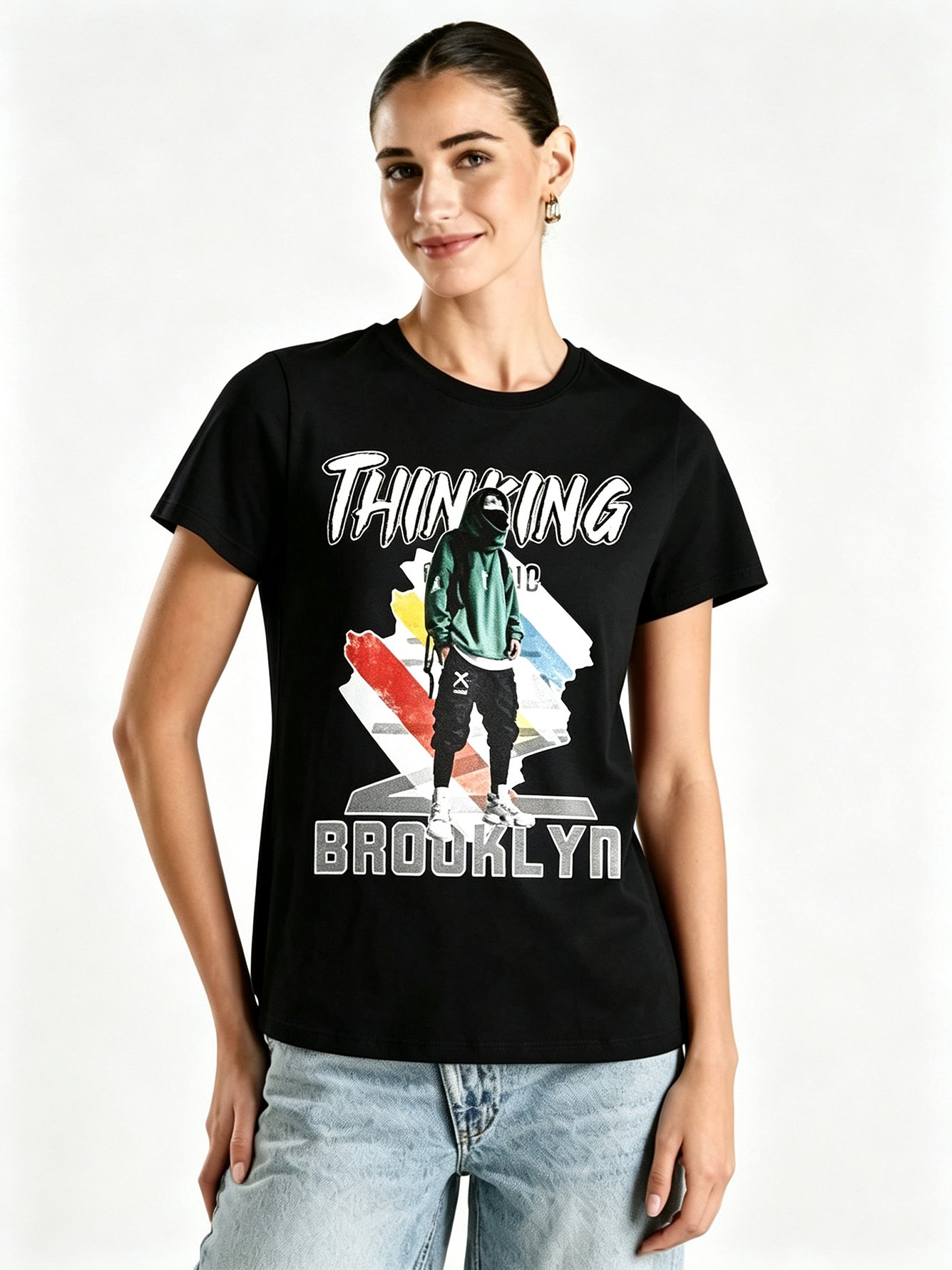 Black Printed Round Neck Regular T-Shirt