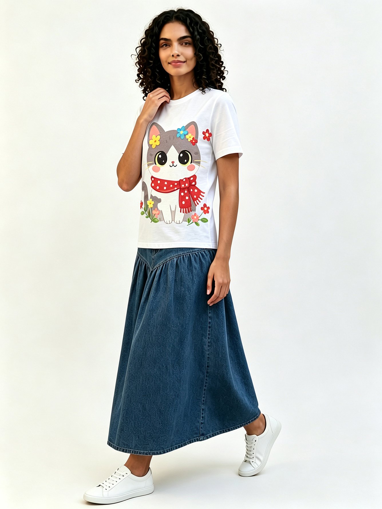 White Printed Round Neck Regular T-Shirt