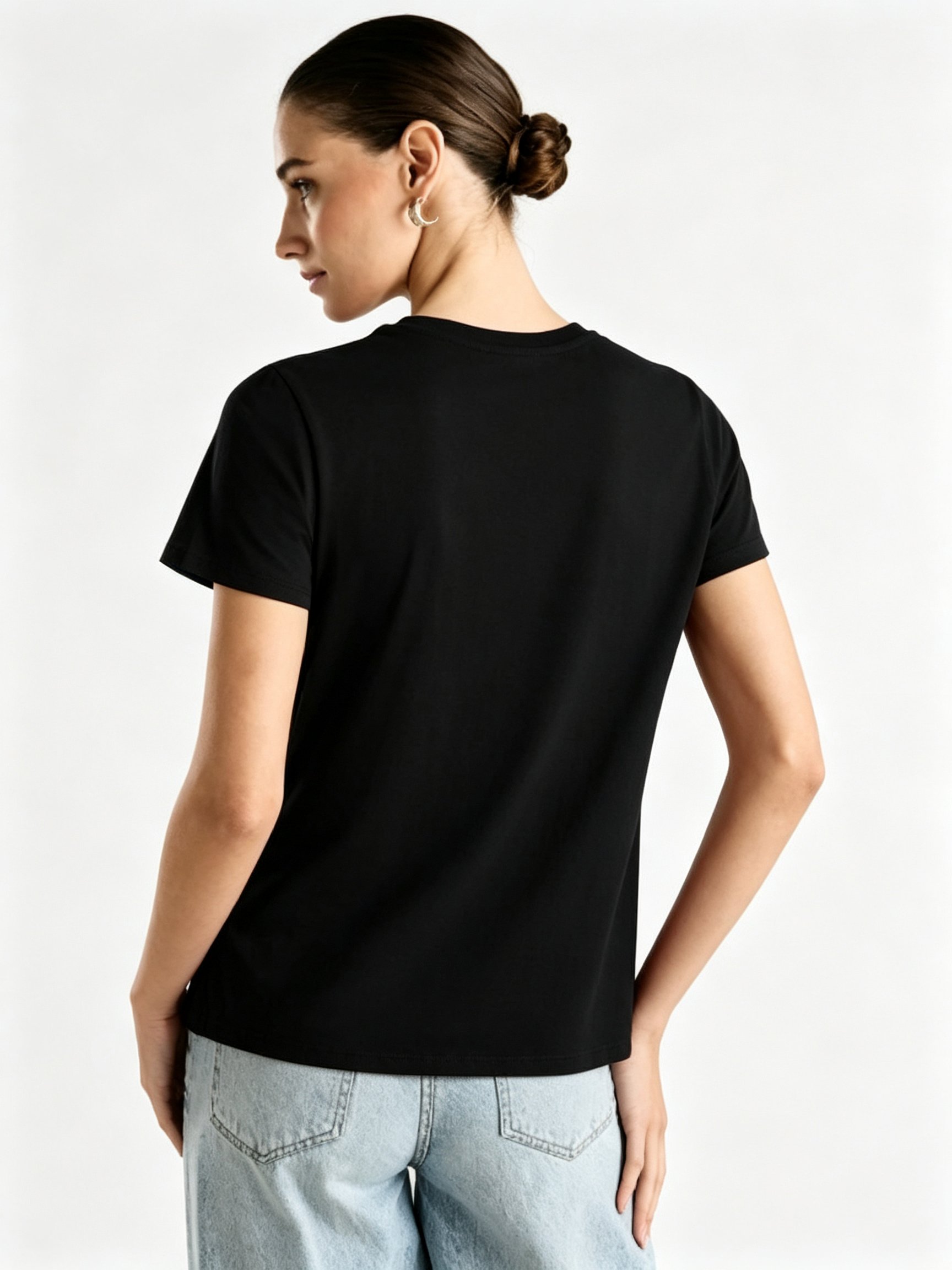 Black Printed Round Neck Regular T-Shirt