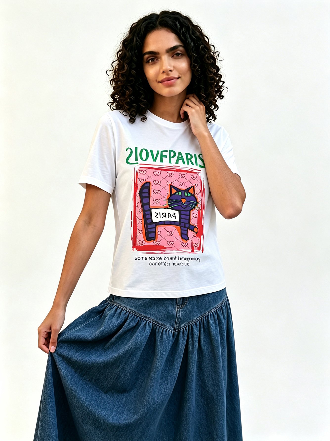 White Printed Round Neck Regular T-Shirt