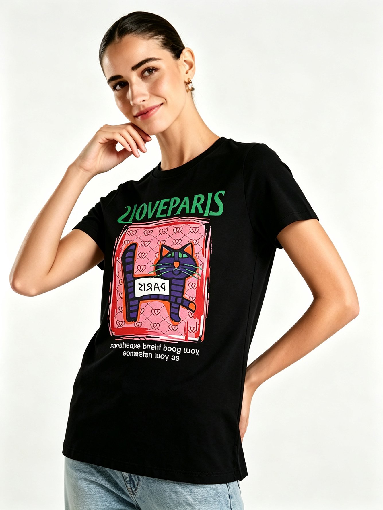 Black Printed Round Neck Regular T-Shirt