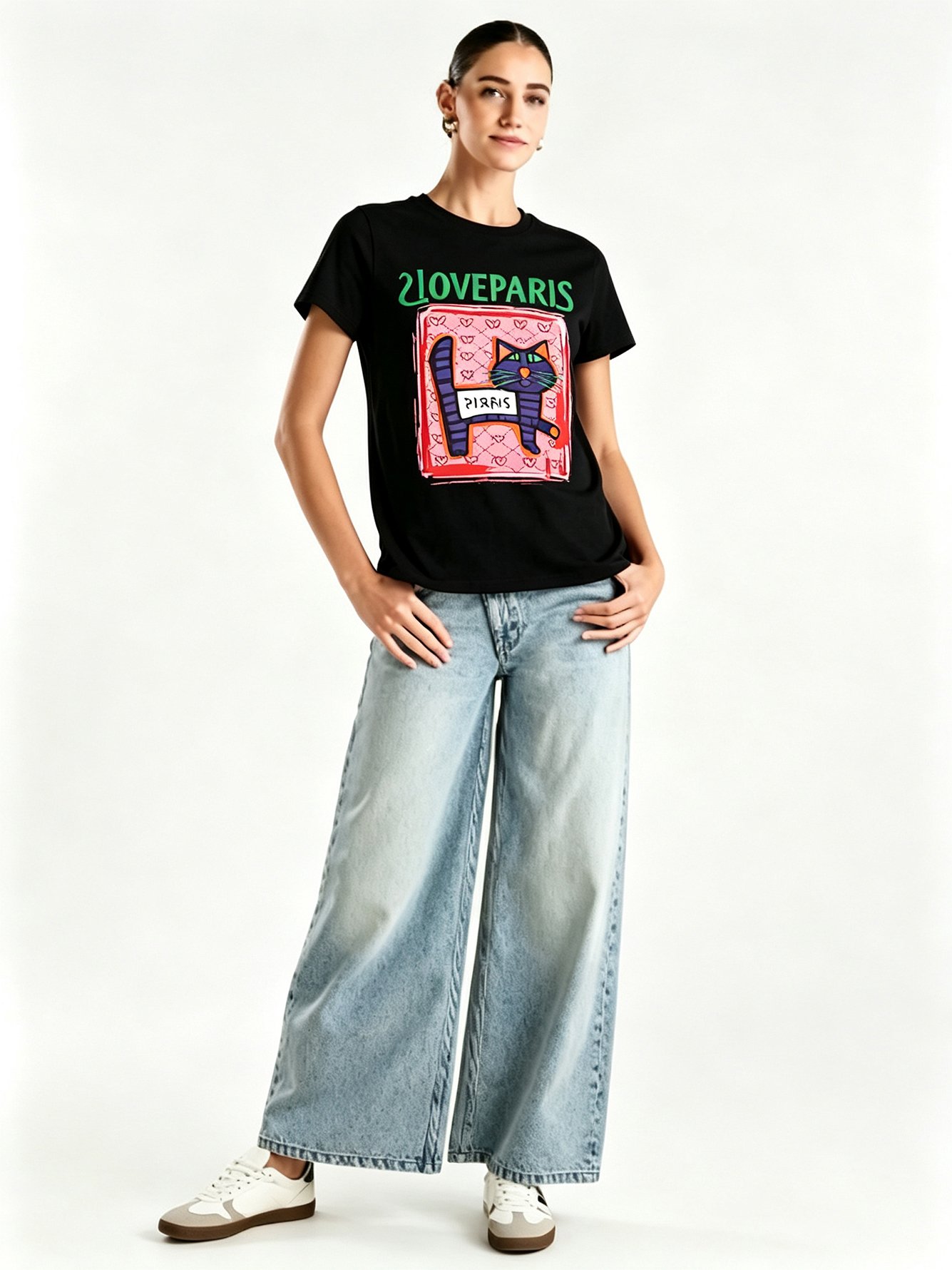 Black Printed Round Neck Regular T-Shirt