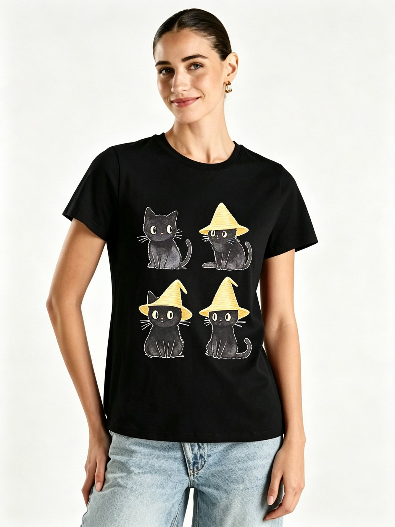 Black Printed Round Neck Regular T-Shirt