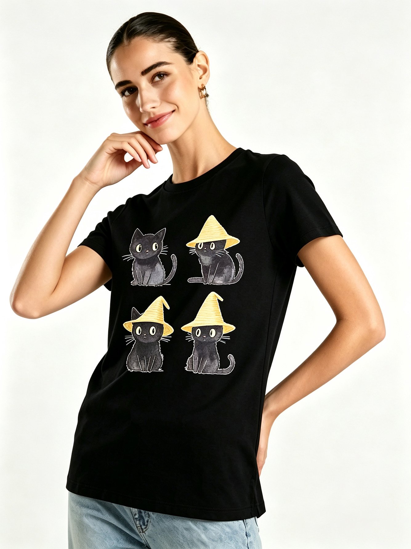Black Printed Round Neck Regular T-Shirt