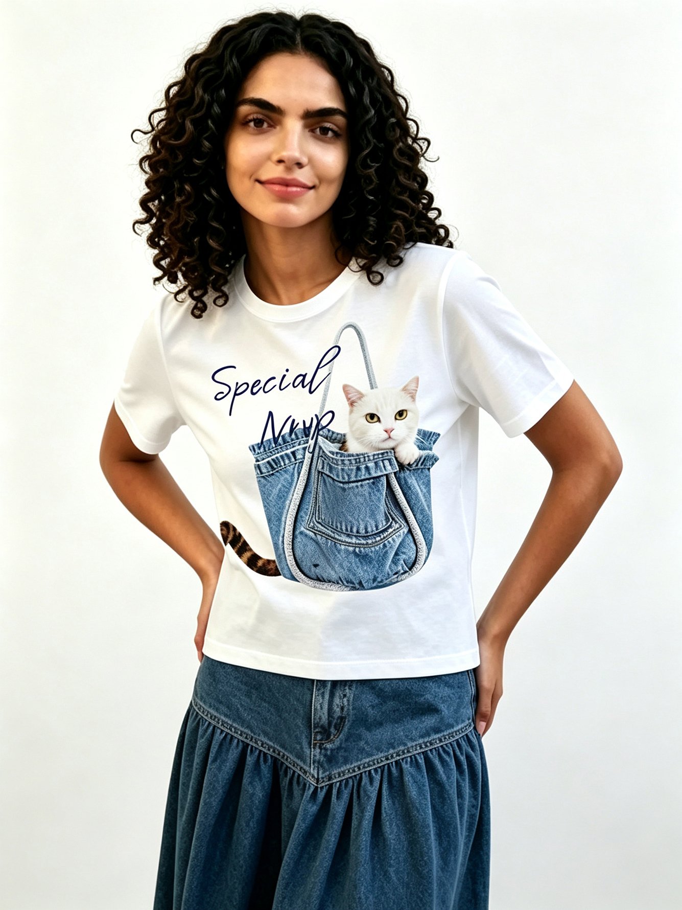 White Printed Round Neck Regular T-Shirt