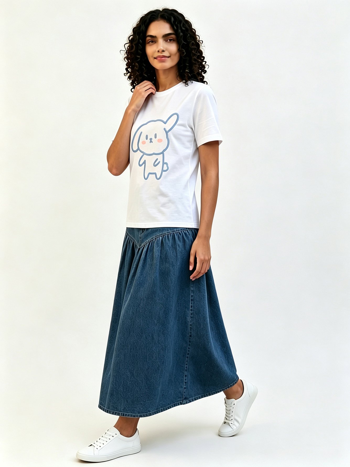 White Printed Round Neck Regular T-Shirt