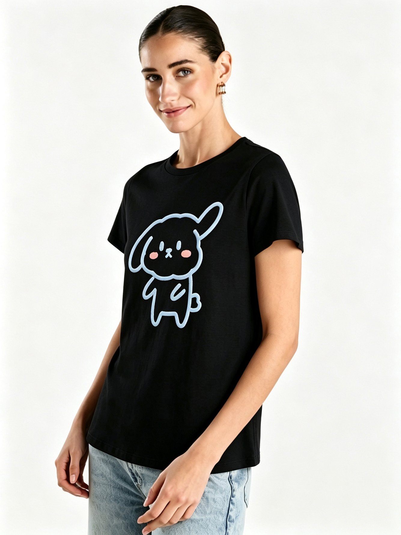 Black Printed Round Neck Regular T-Shirt
