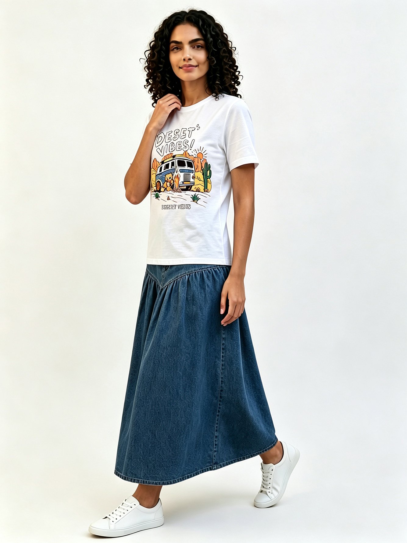 White Printed Round Neck Regular T-Shirt