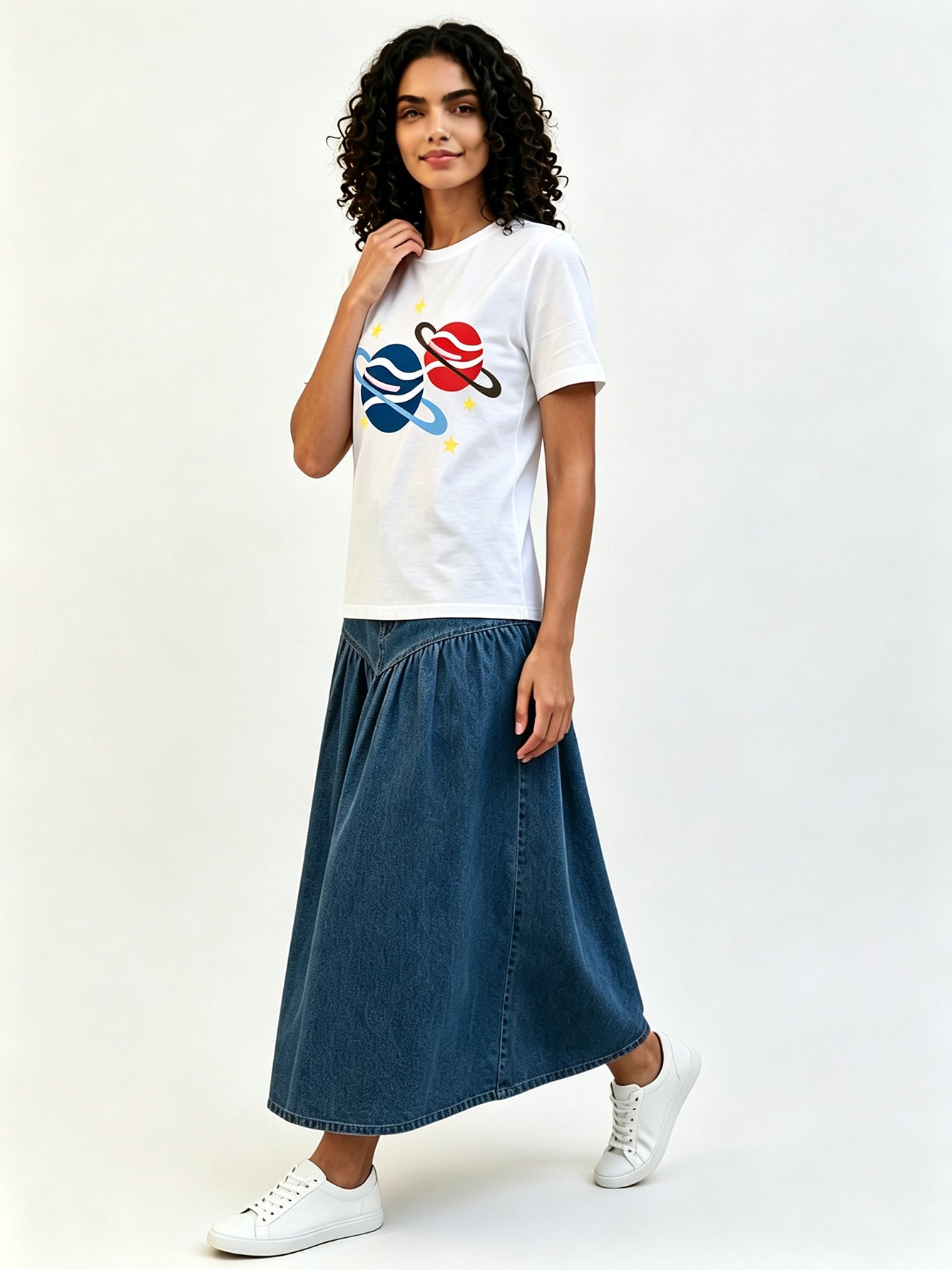 White Printed Round Neck Regular T-Shirt