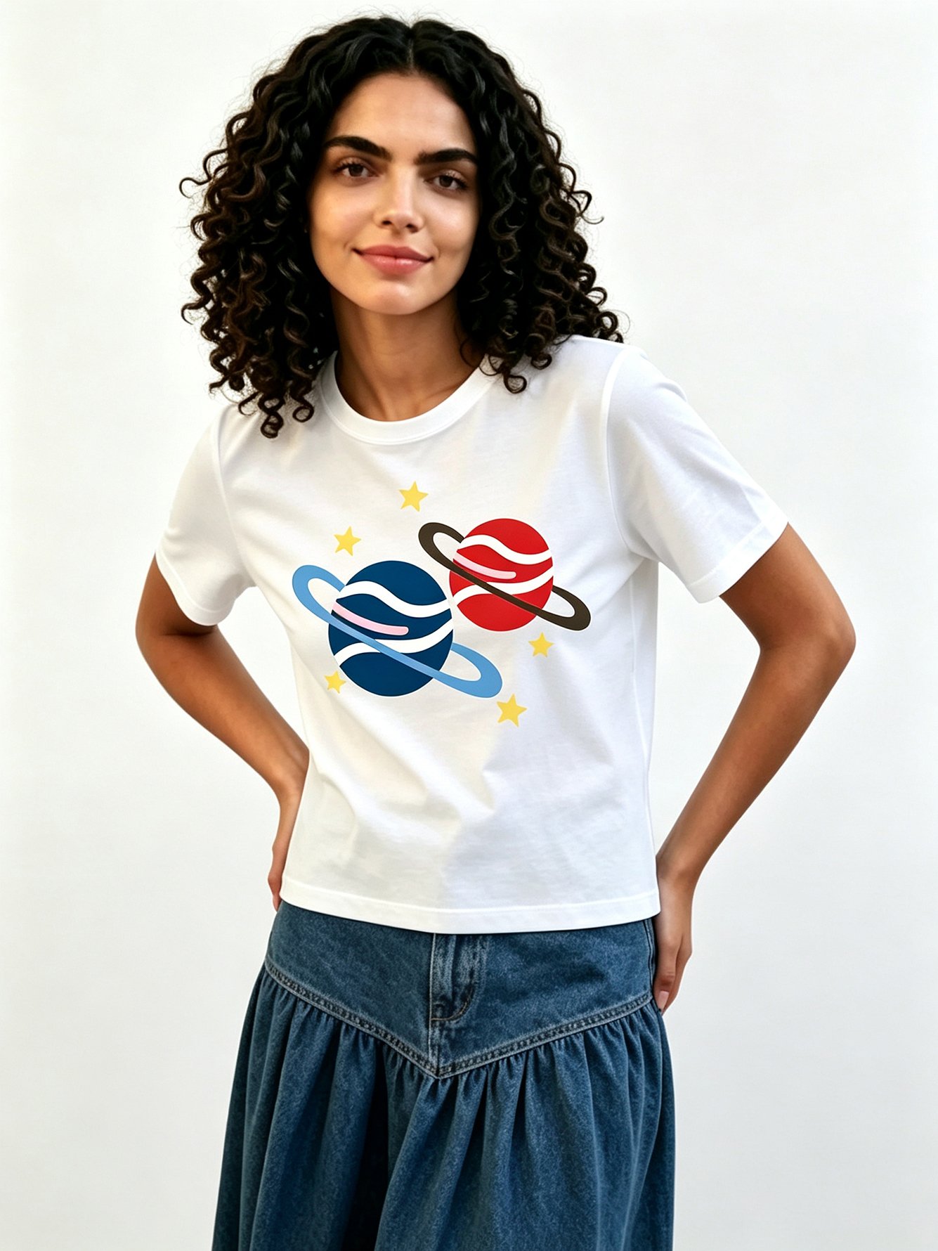 White Printed Round Neck Regular T-Shirt