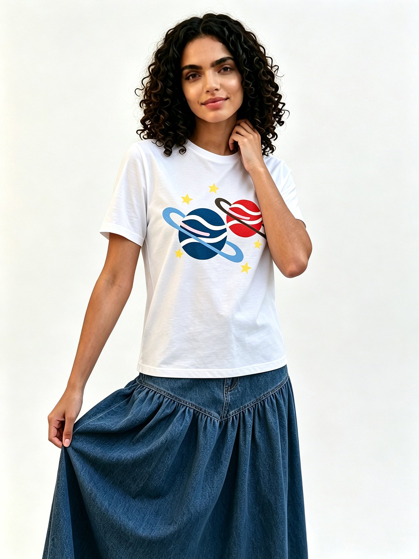 White Printed Round Neck Regular T-Shirt