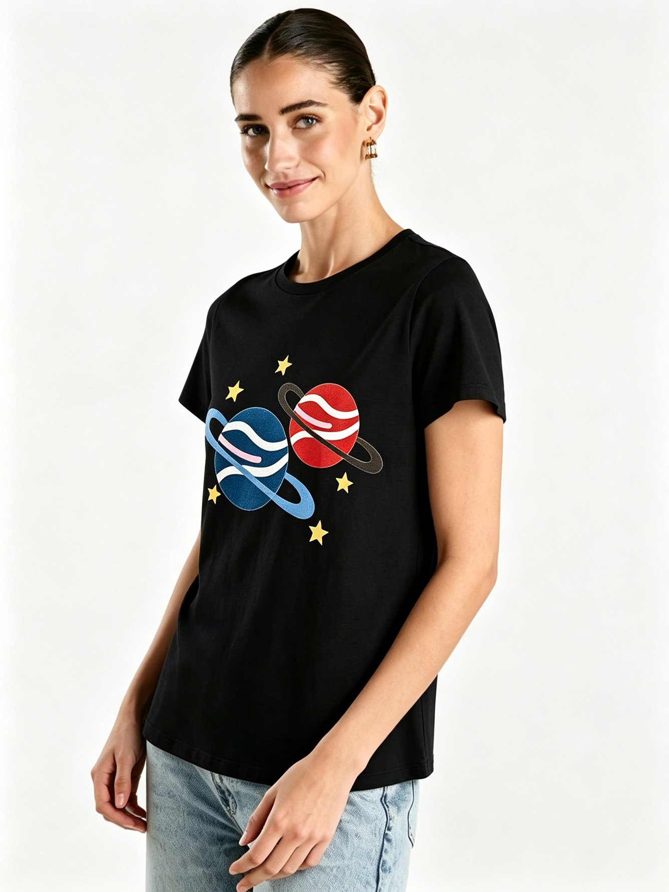 Black Printed Round Neck Regular T-Shirt
